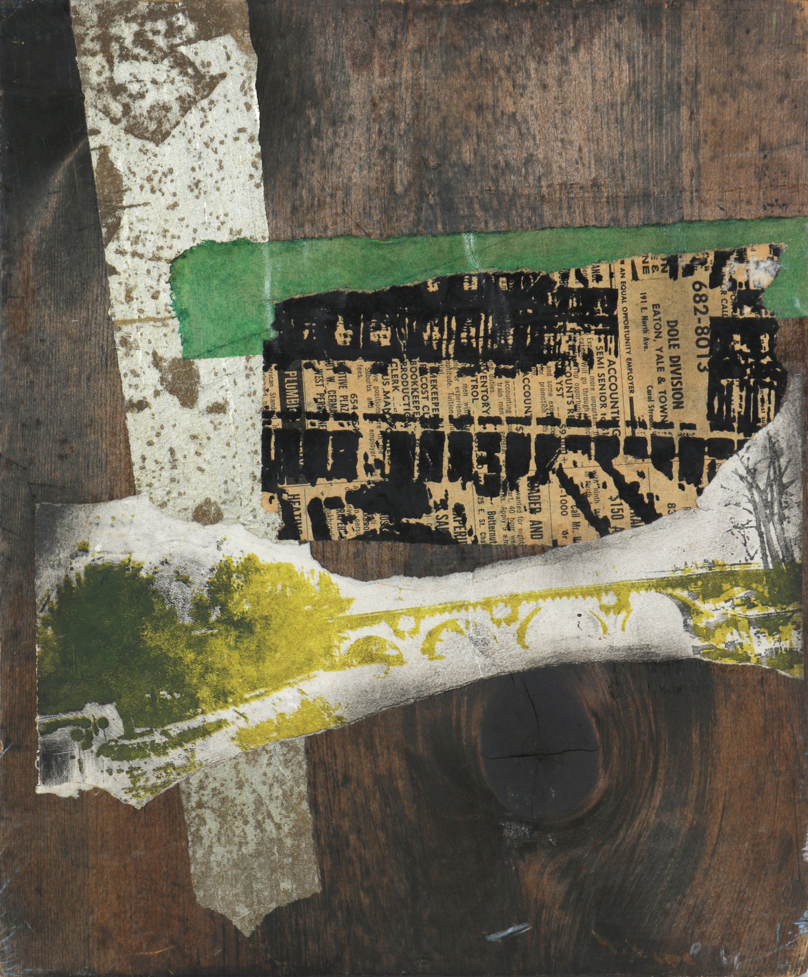 1960s Mixed Media Abstract Collage on Wood Board <br><br>#B4719