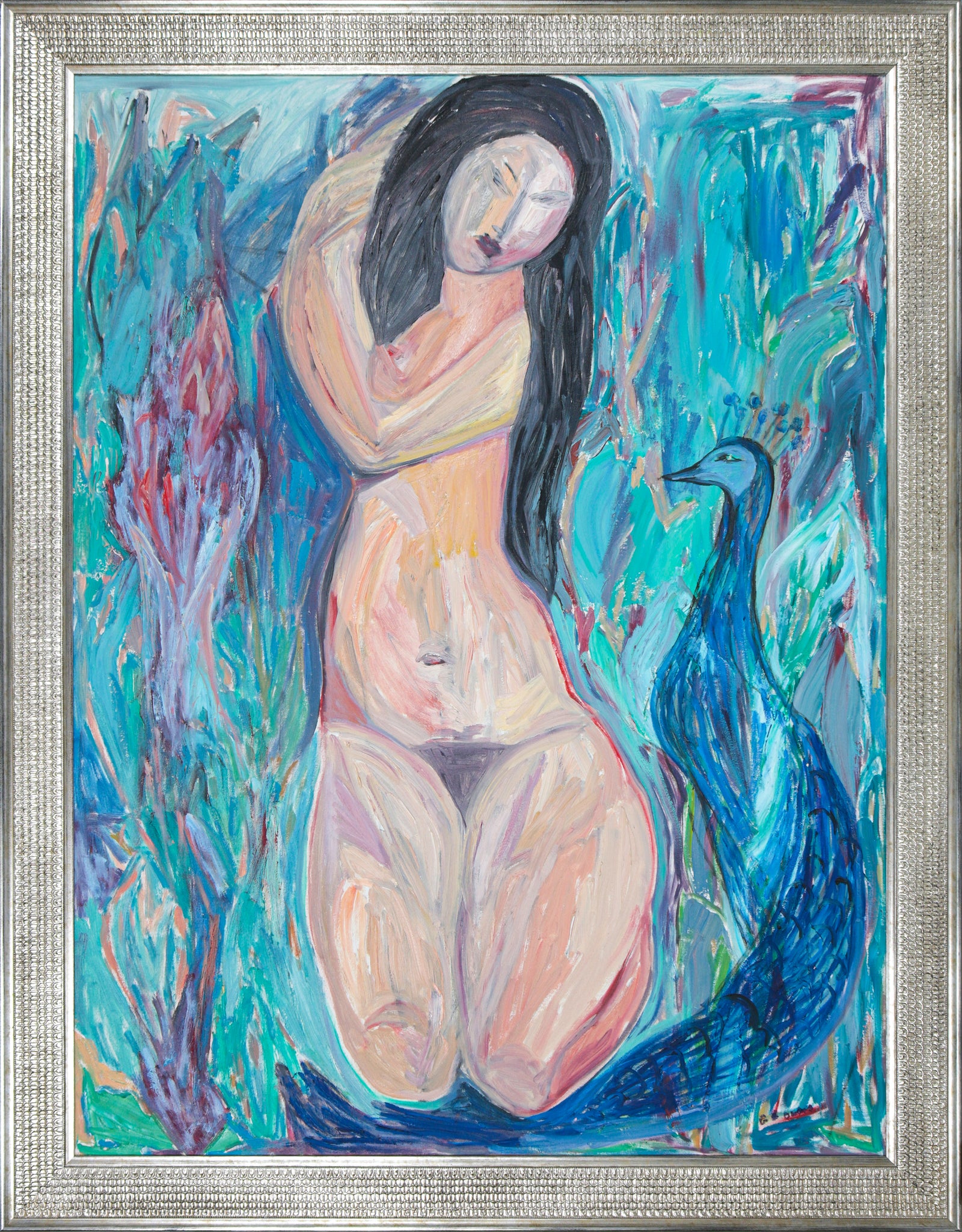 <i>Femme au paon - Eve - Paradise</i> <br>1960s Oil <br><br>#B4939
