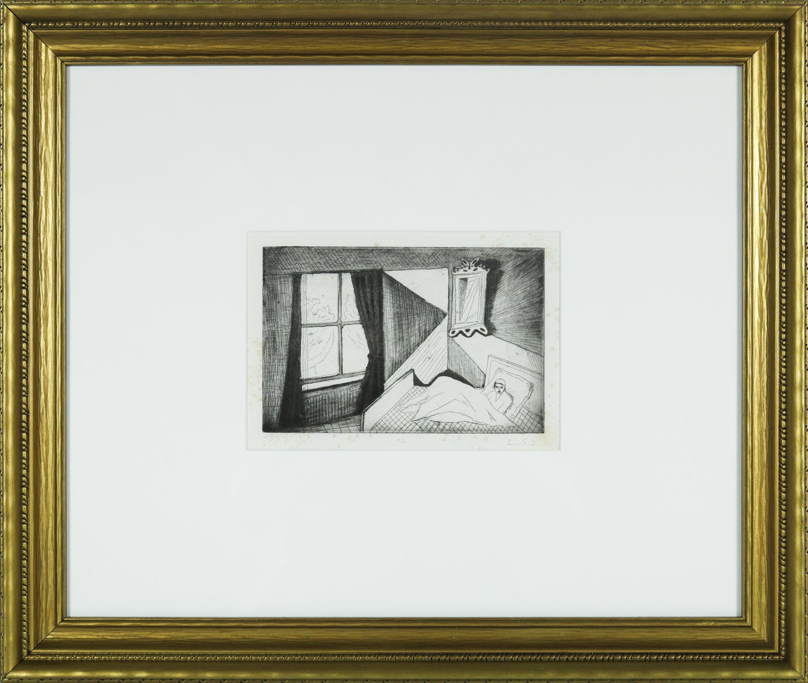 Cubist Interior Scene with Figure <br>1978 Etching <br><br>#B5163
