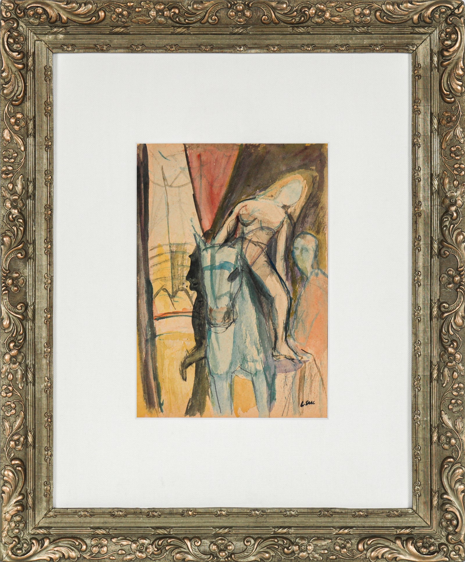 Circus Performer with Horse <br>1949 Watercolor <br><br>#B5164