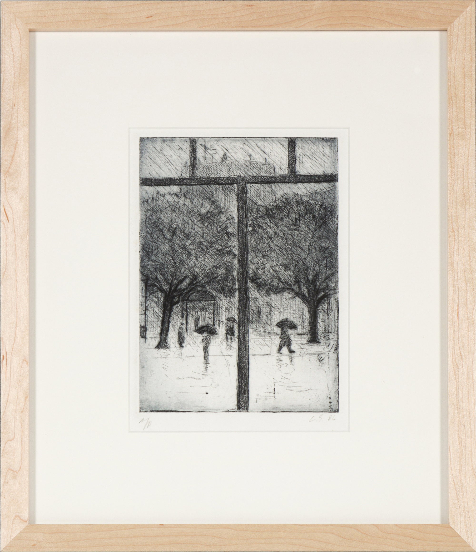 Monochrome Winter City Scene <br>1986 Etching <br><br>#B5168