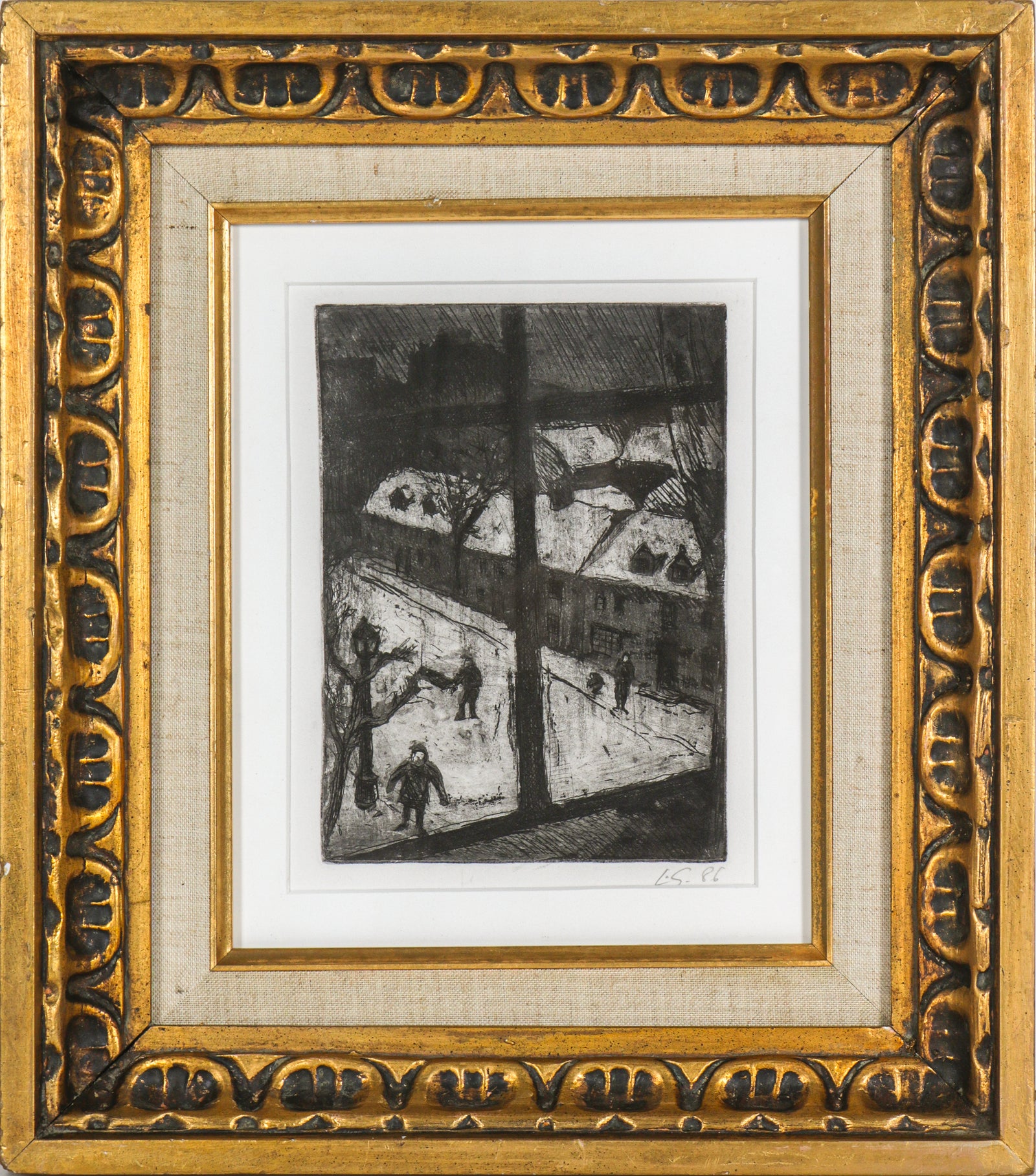 Monochromatic Winter Scene <br>1986 Etching <br><br>#B5182