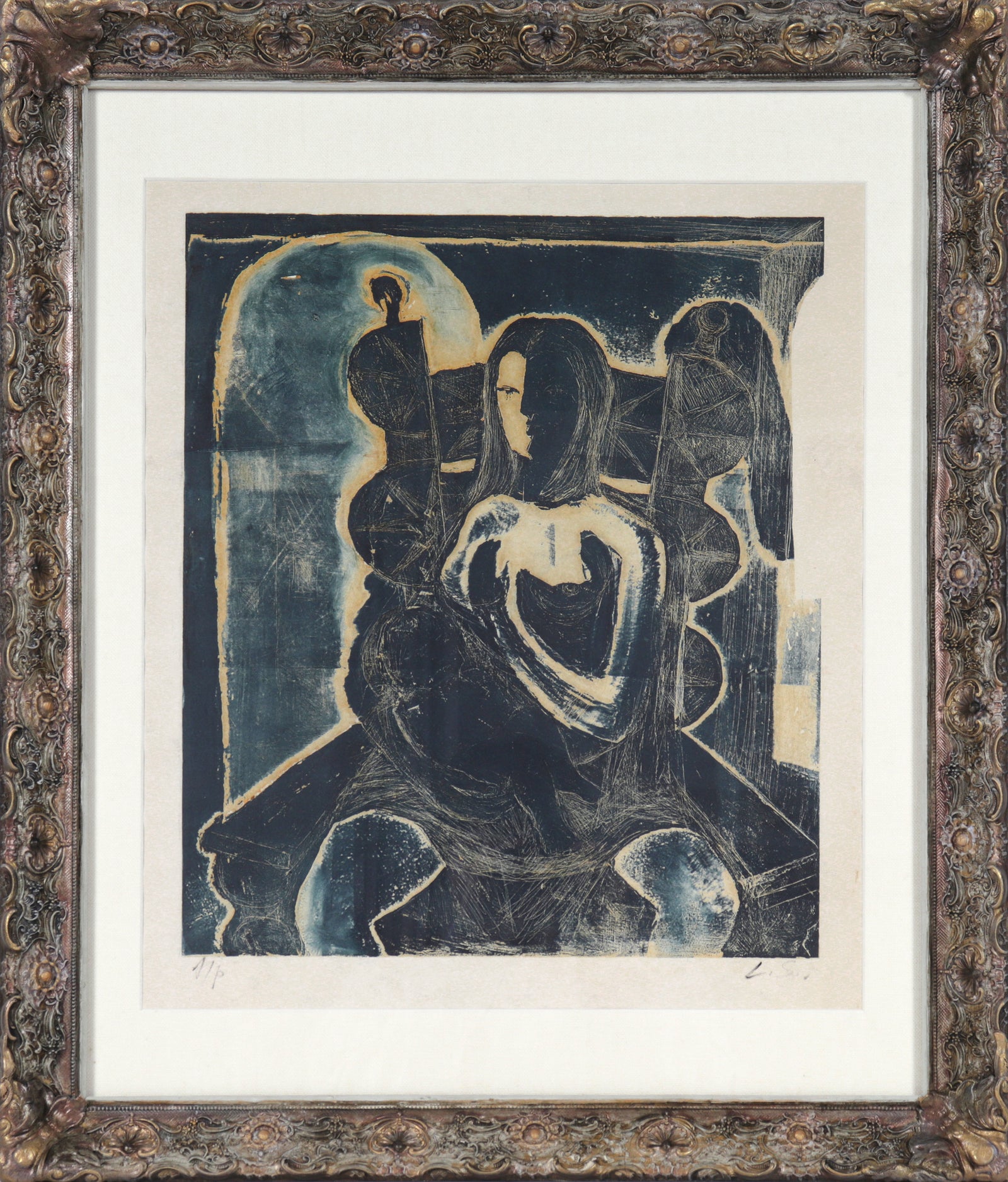 Cubist Seated Figures <br>1982 Monotype <br><br>#B5191