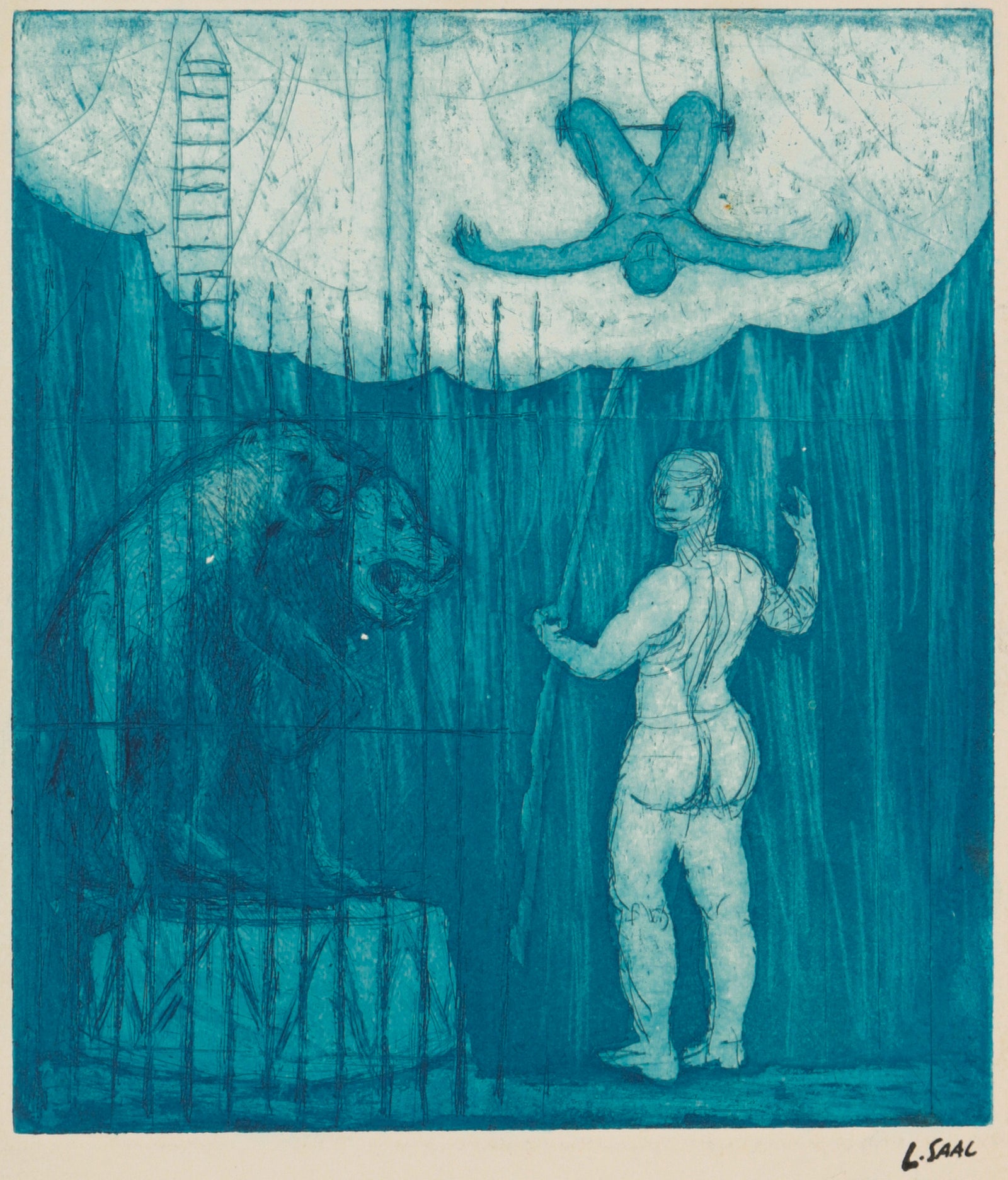 Circus Scene with Tiger <br>1973 Etching <br><br>#B5199