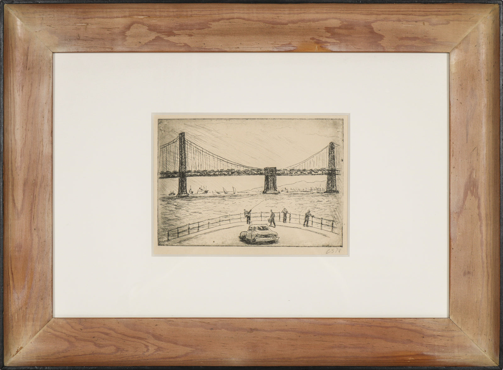 Sightseeing at a Bridge <br>1978 Etching <br><br>#B5203