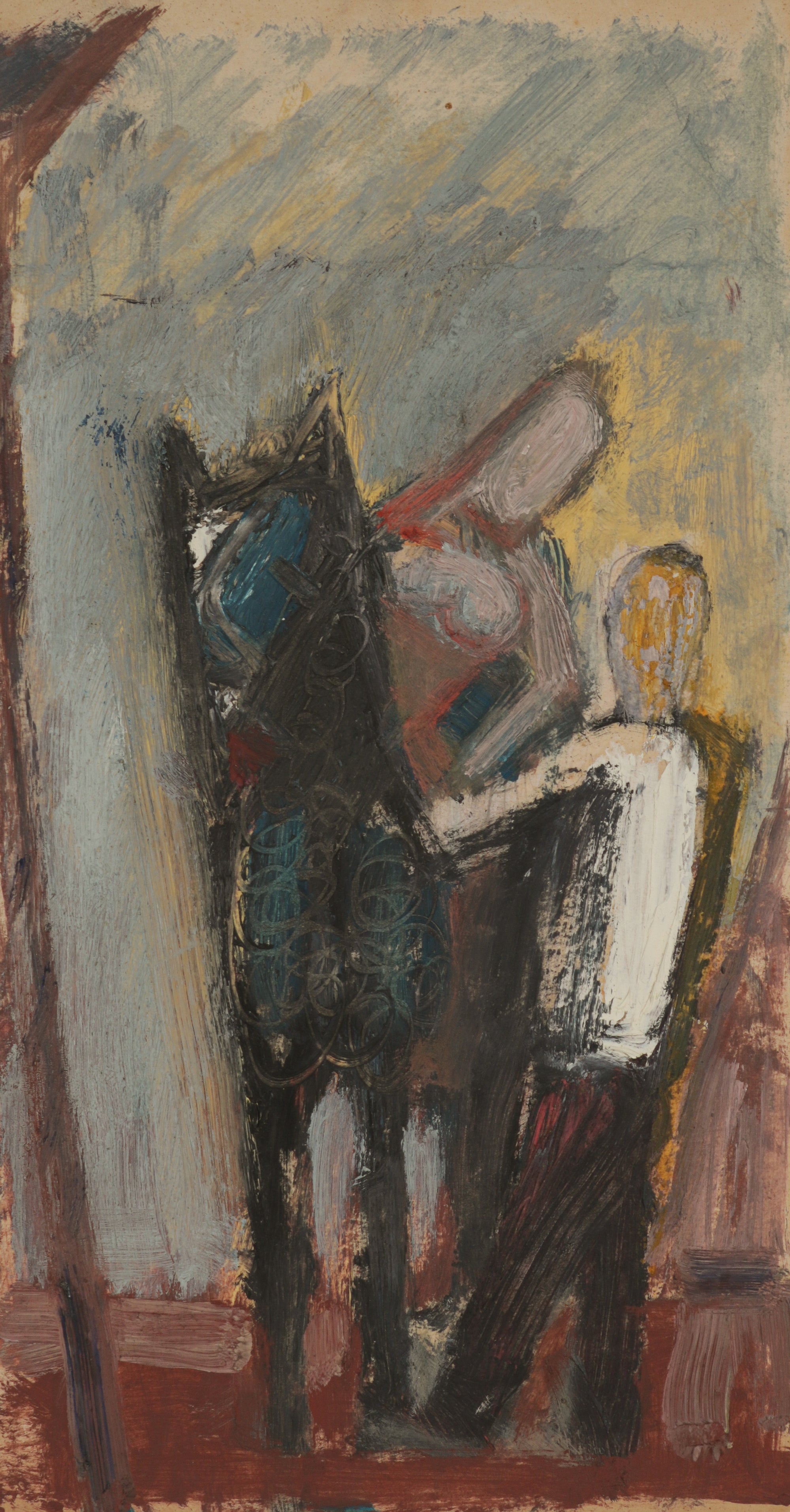 Abstracted Figures & Horse <br>1949 Oil on Paper <br><br>#B5204