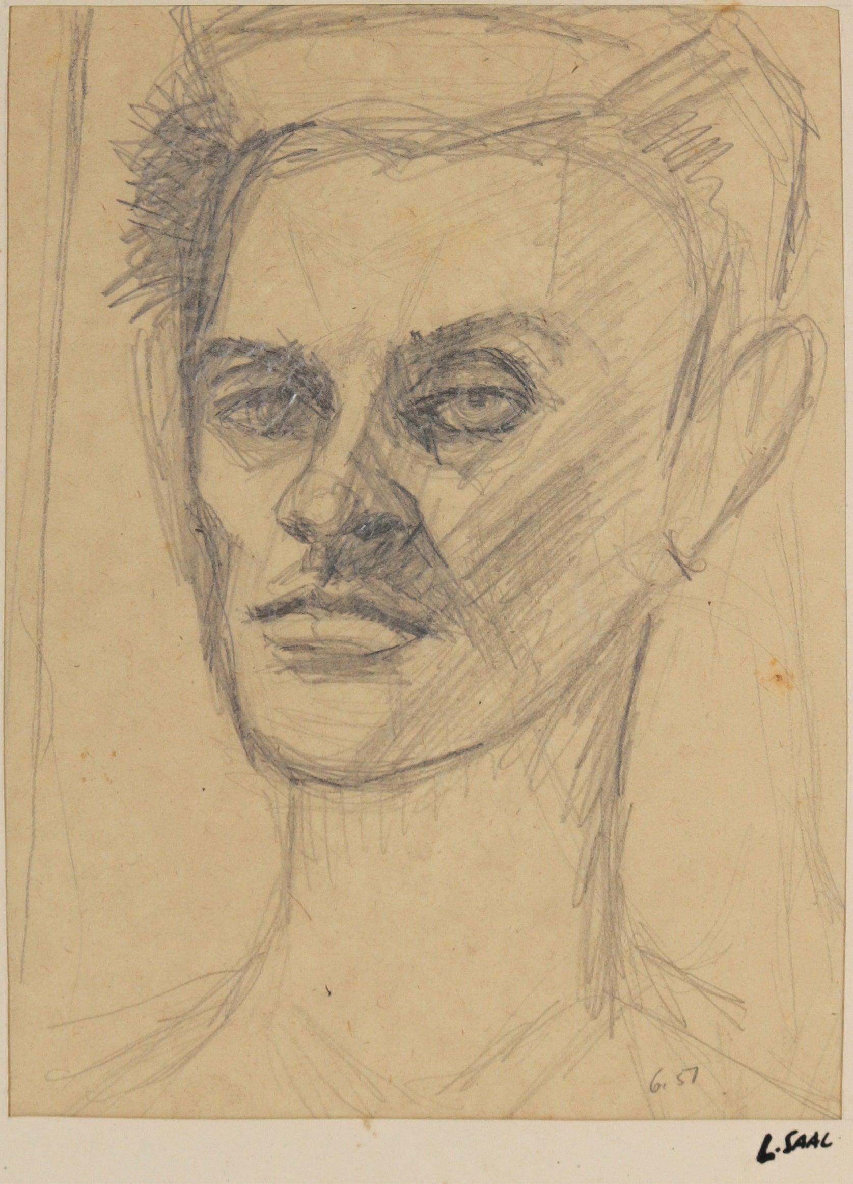 Leo Saal Self Portrait <br>1951 Graphite <br><br>#B5217