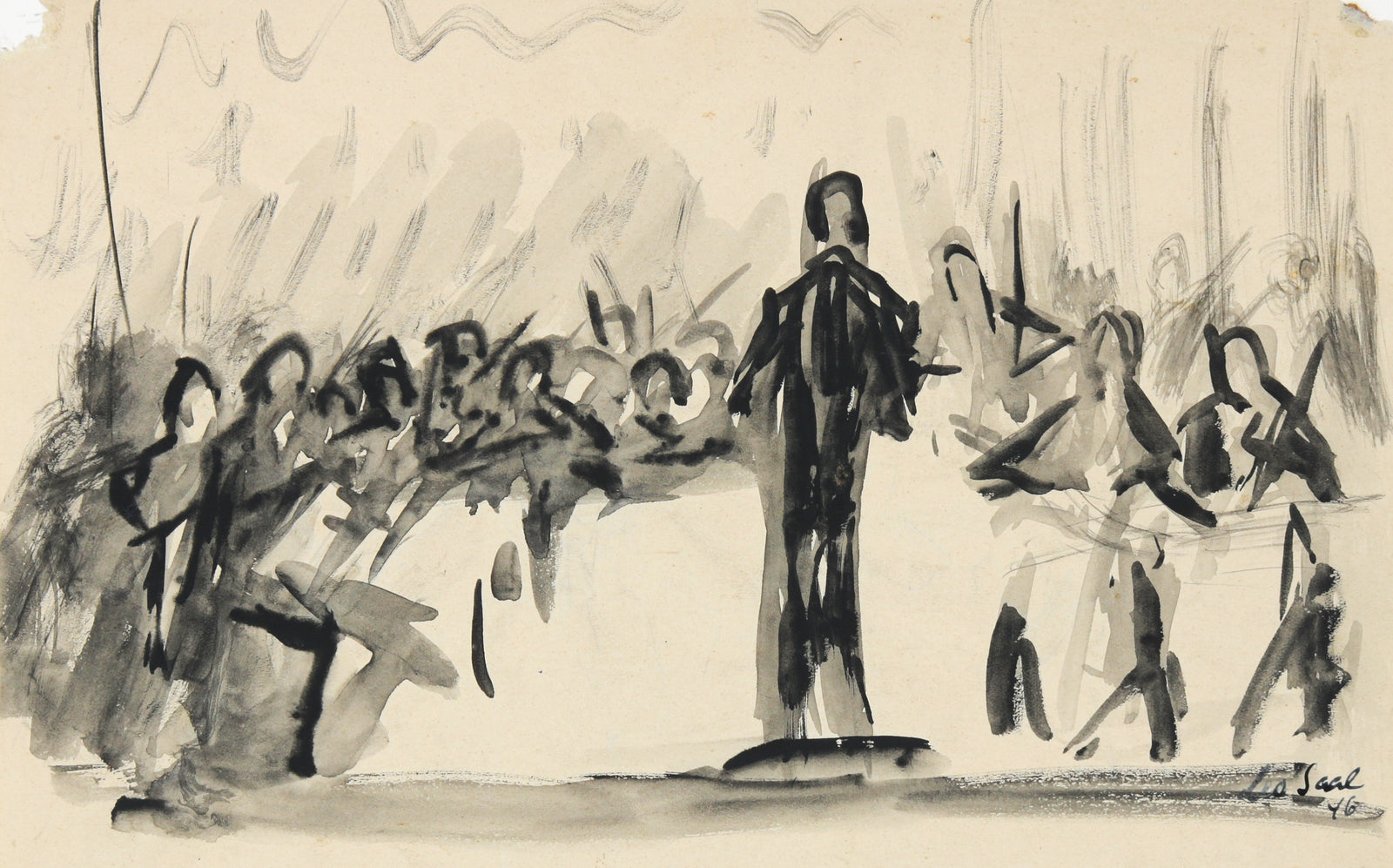 Conductor at the Stand <br>1946 Ink Wash <br><br>#B5218