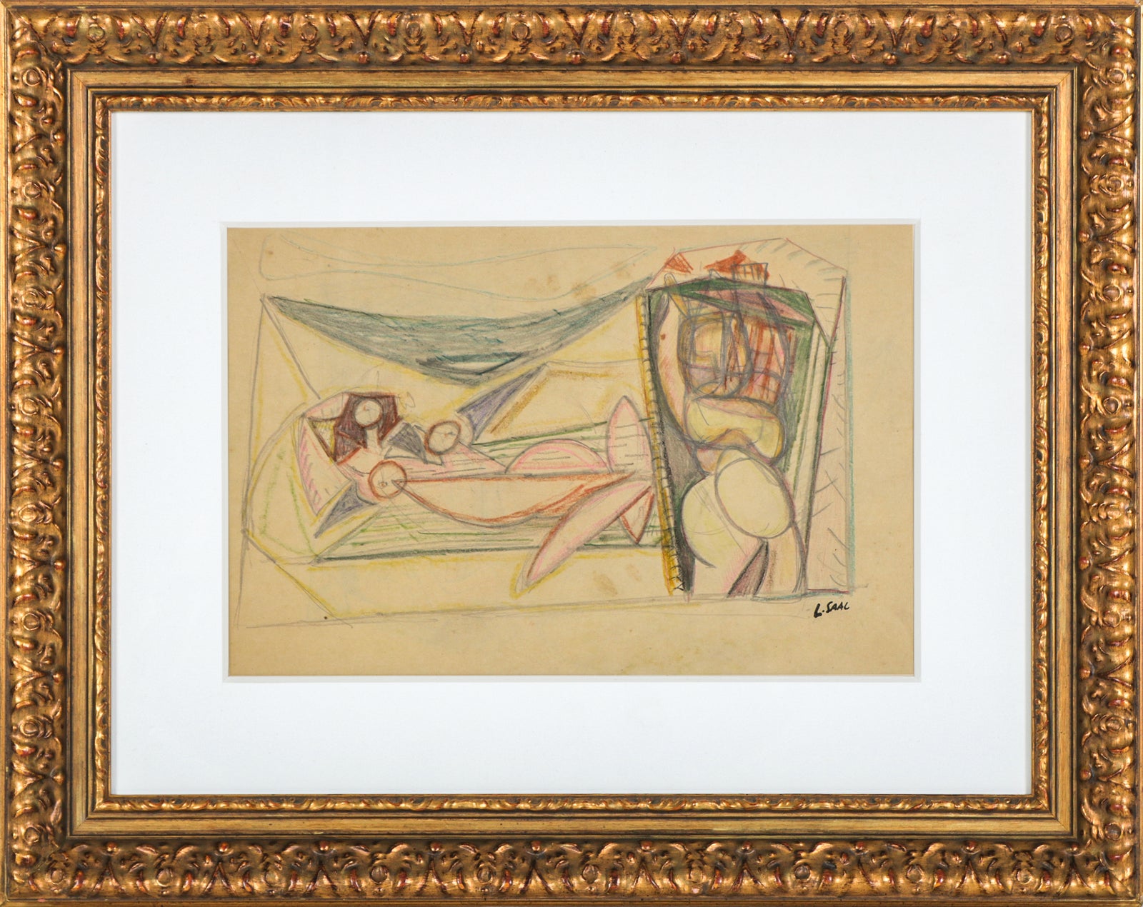 Pair of Cubist Nudes <br>1940-50s Mixed Media <br><br>#B5220