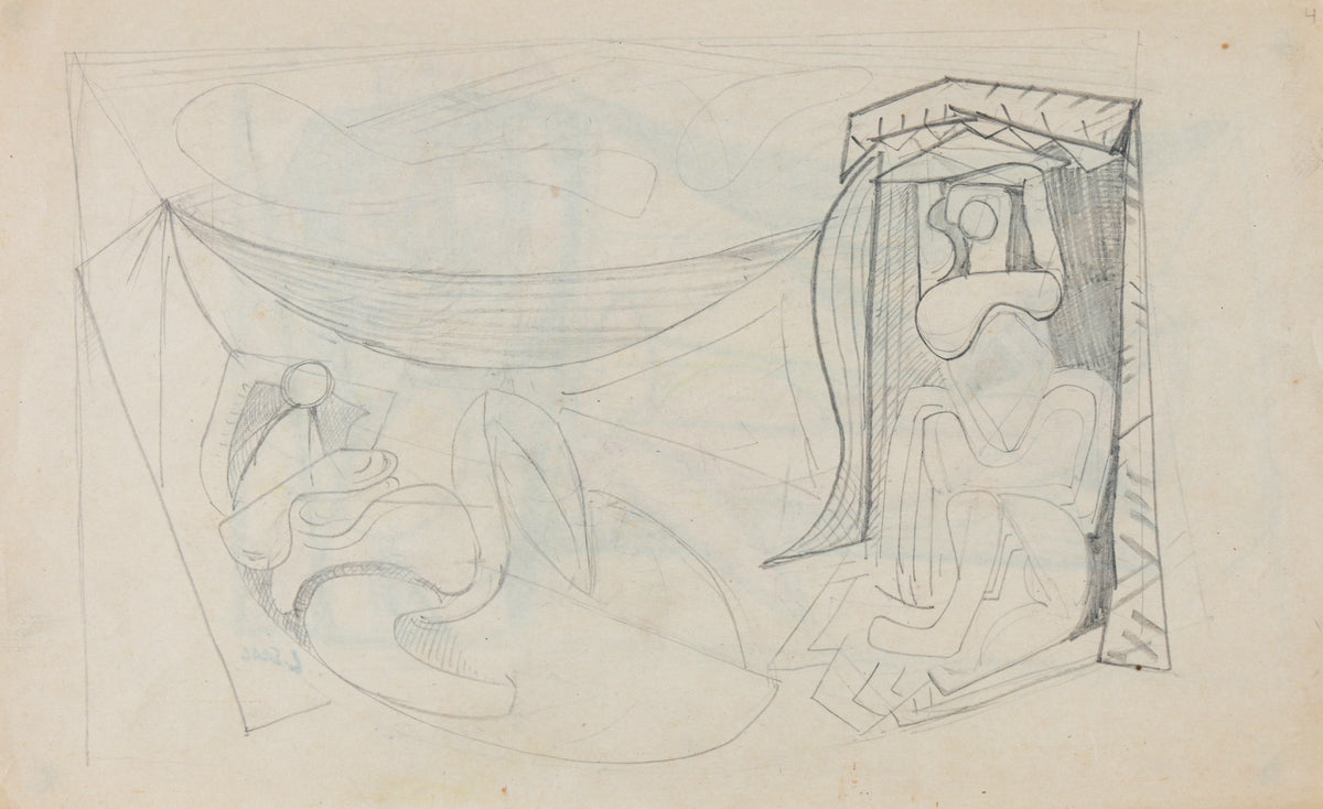 Pair of Cubist Nudes <br>1940-50s Mixed Media <br><br>#B5220