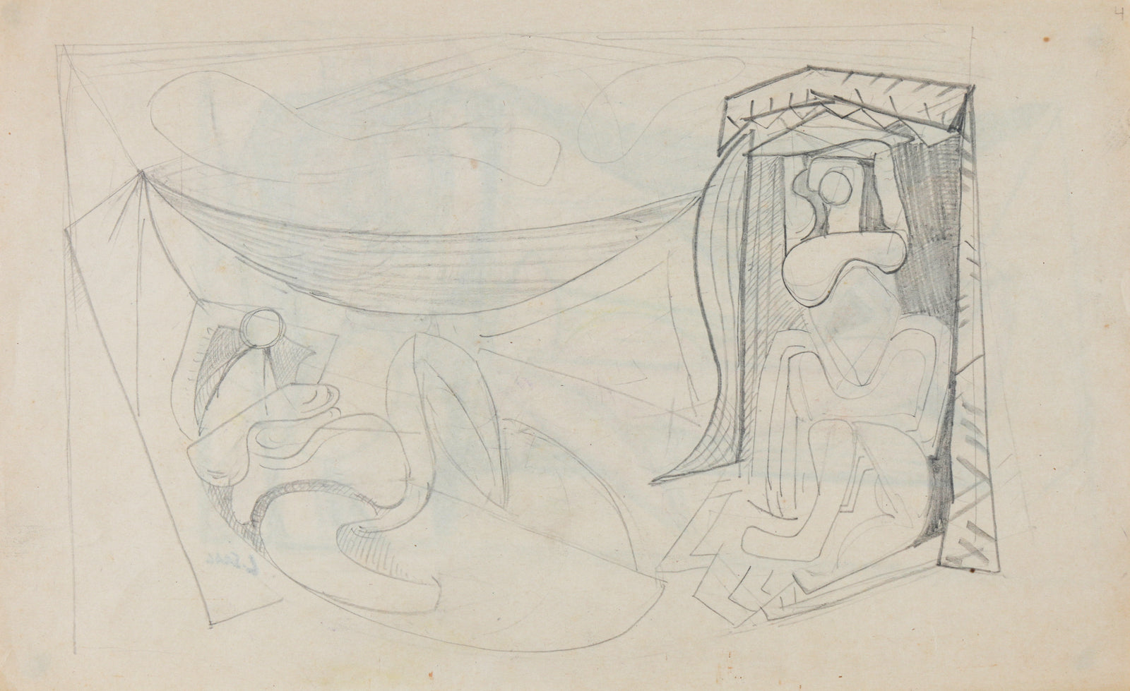 Pair of Cubist Nudes <br>1940-50s Mixed Media <br><br>#B5220