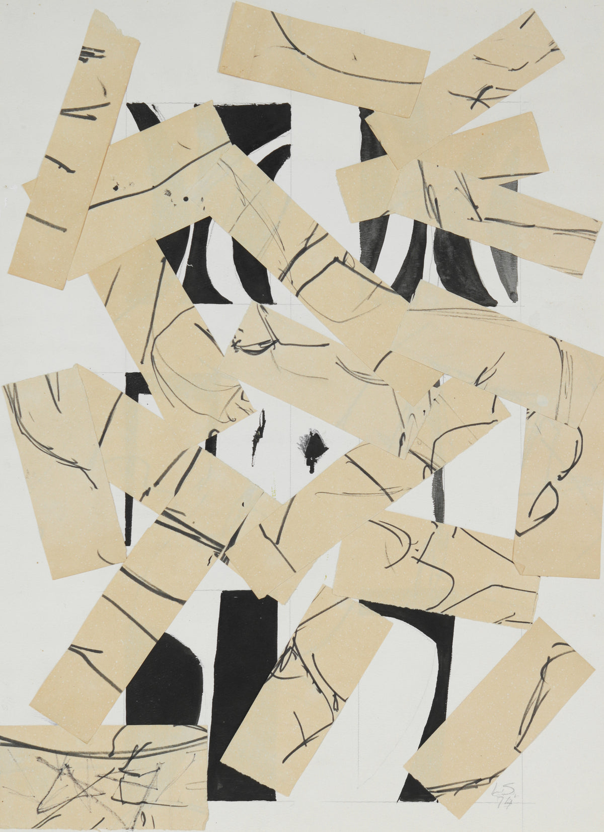 Monochrome Modernist Abstract <br>1974 Collage <br><br>#B5387