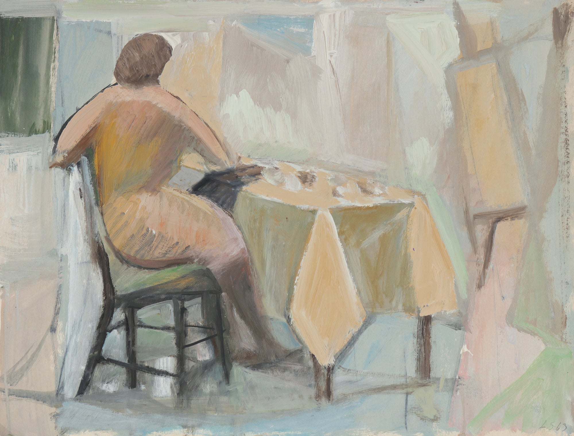 Figure at the Table <br>1963 Oil on Paper <br><br>#B5388