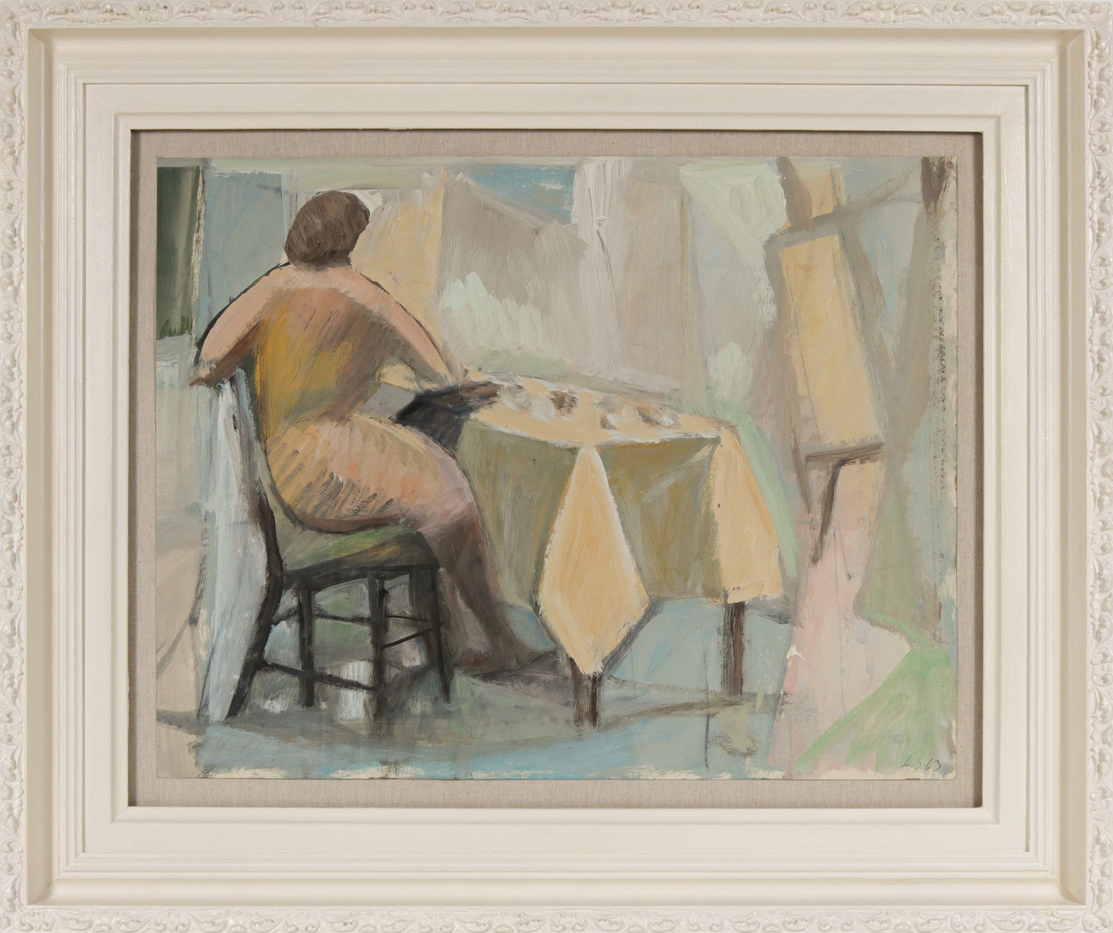 Figure at the Table <br>1963 Oil on Paper <br><br>#B5388