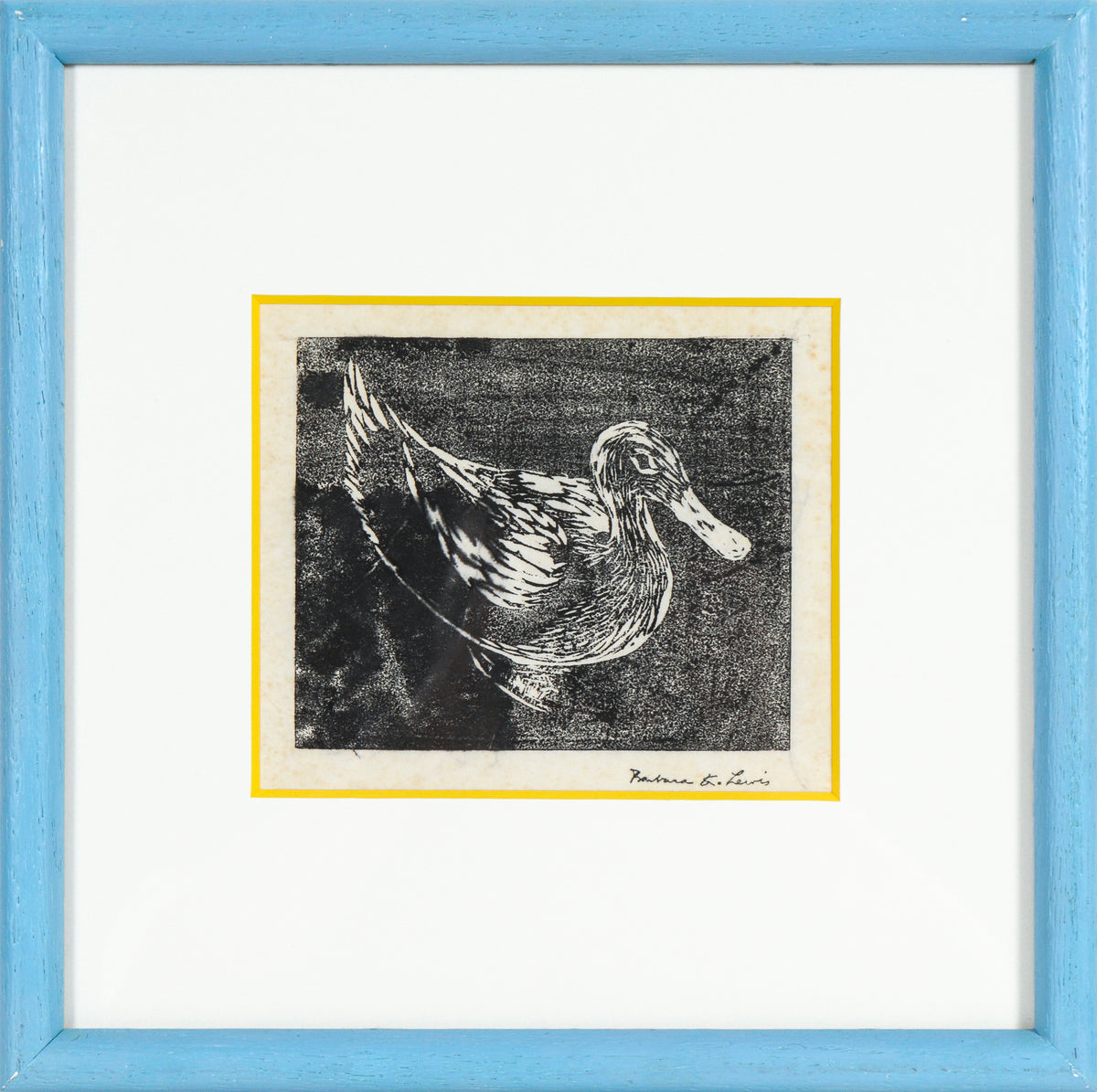 Monochromatic Duck &lt;br&gt;1940s Linoleum Block Print &lt;br&gt;&lt;br&gt;#B5529