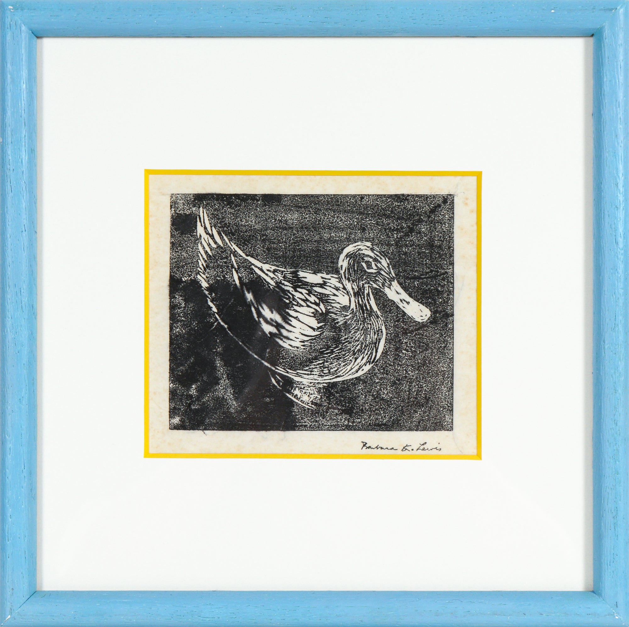 Monochromatic Duck <br>1940s Linoleum Block Print <br><br>#B5529