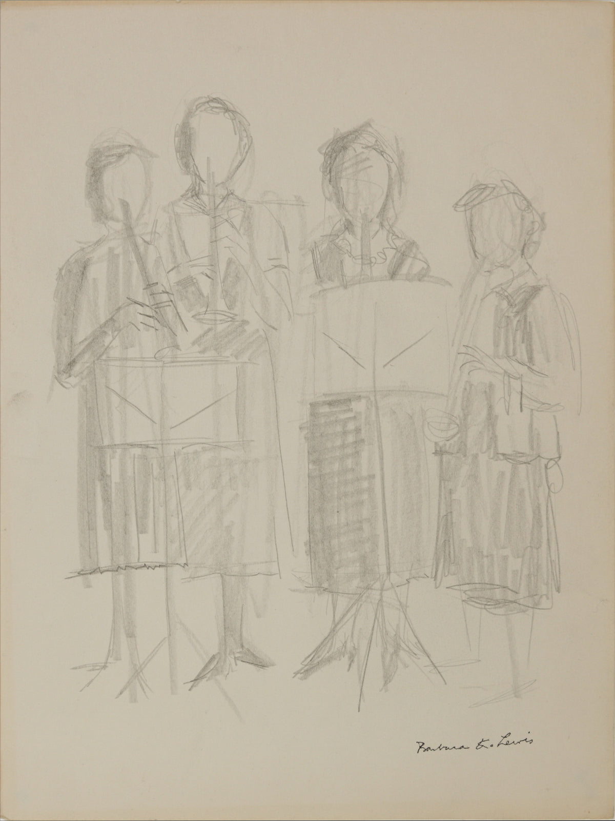 Four Clarinet Players Vintage Sketch &lt;br&gt;1940s Graphite &lt;br&gt;&lt;br&gt;#B5540