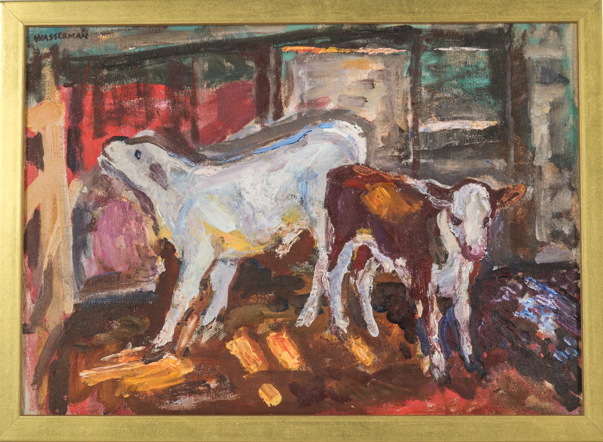 Abstracted Scene with Cows <br>20th Century Oil <br><br>#B5561