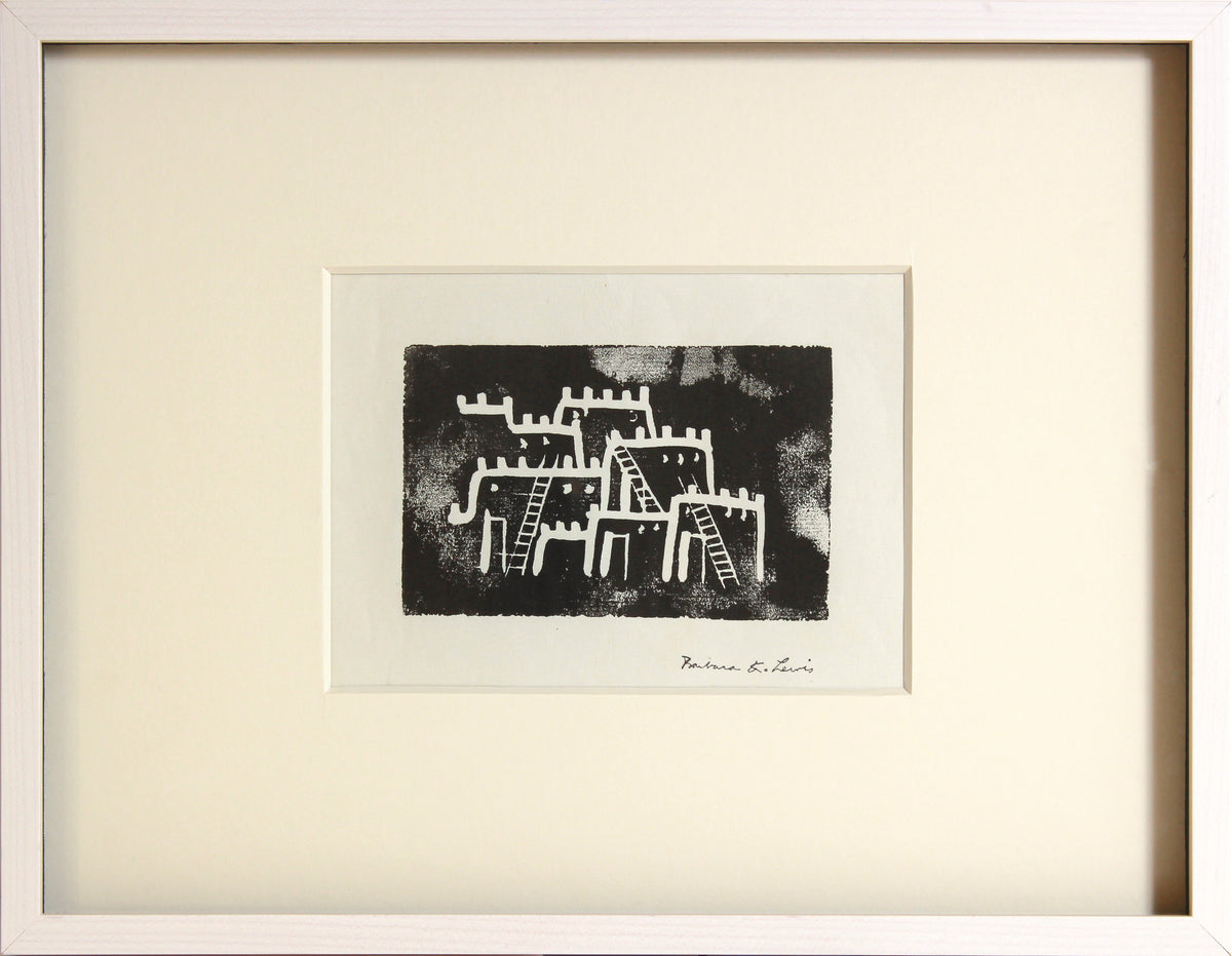 Monochromatic Stylized Buildings &lt;br&gt;1960s Linoleum Block Print &lt;br&gt;&lt;br&gt;#B5585