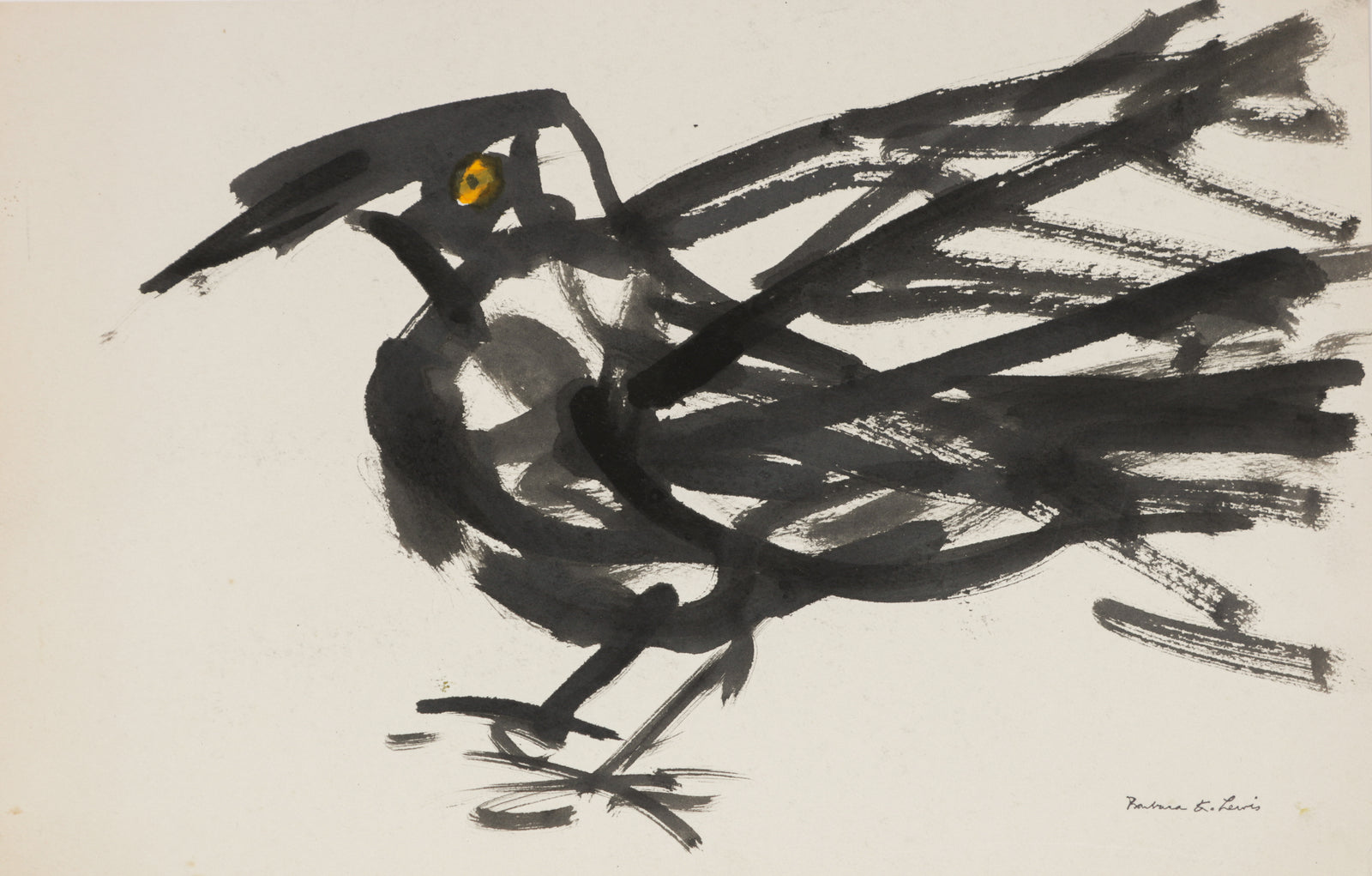 Black Bird in Abstraction <br>1940-60s Watercolor <br><br>#B5786