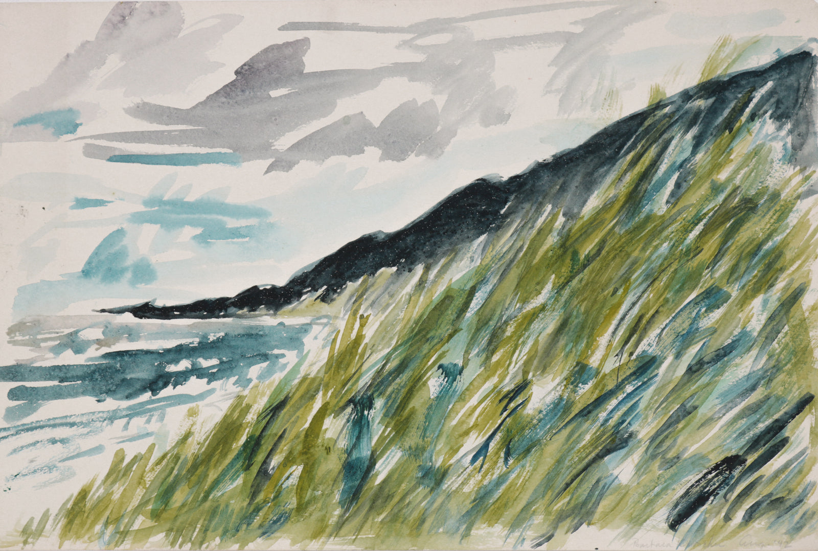 Abstracted Coastal Hillside Landscape <br>1942 Watercolor <br><br>#B5790