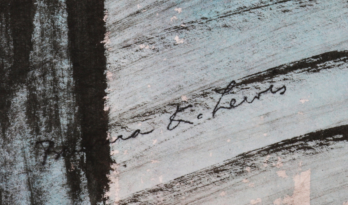 Cityscape in Blue & Black <br>1940-60s Watercolor <br><br>#B5793