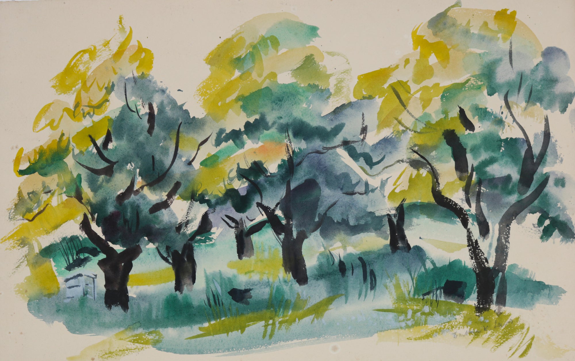 Modernist Abstracted Trees <br>1940-60s Watercolor <br><br>#B5832