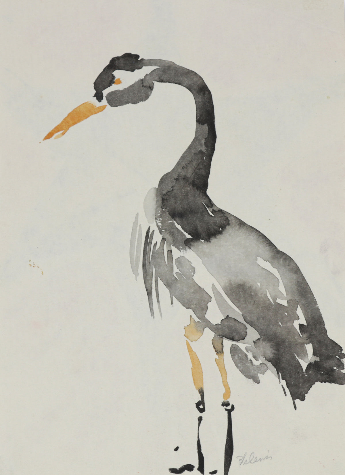 Monochromatic Abstracted Crane &lt;br&gt;1940-60s Watercolor &lt;br&gt;&lt;br&gt;#B5844