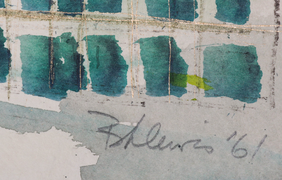 Golden Tower City Abstract <br>1961 Watercolor <br><br>#B5855