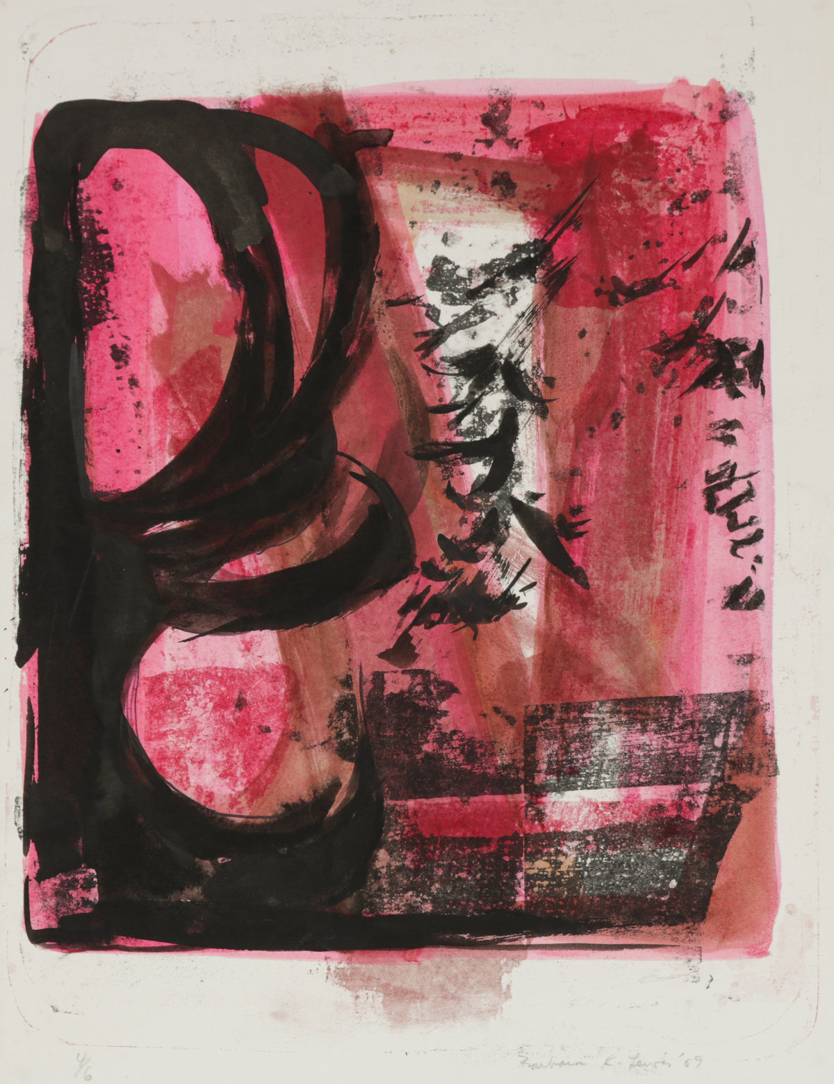 Red &amp; Black Gestural Abstract &lt;br&gt;1969 Stone Lithograph &lt;br&gt;&lt;br&gt;#B5857