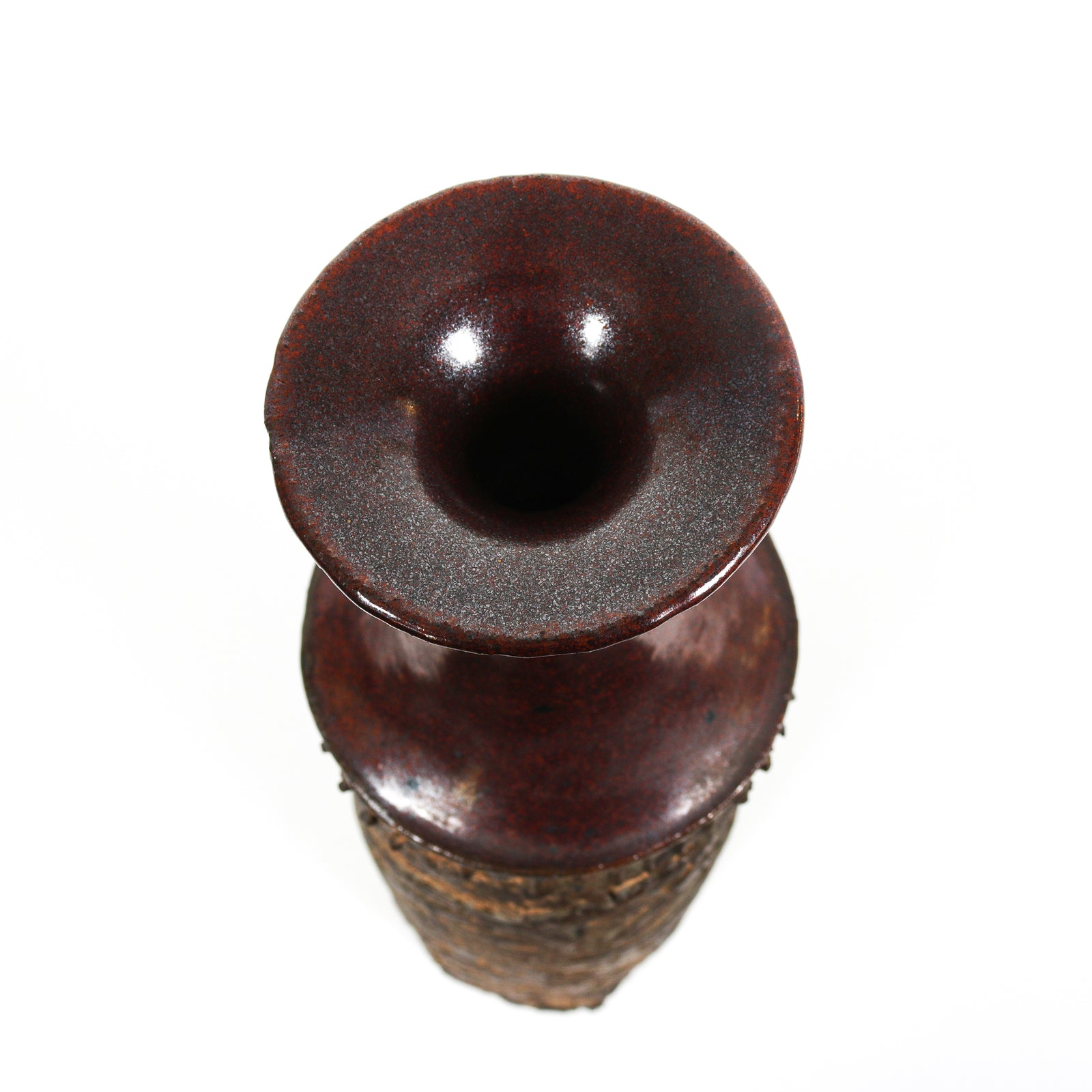 Tall Vessel with Organic Sculpted Pattern <br>1977 Handmade Ceramic <br><br>#B5979