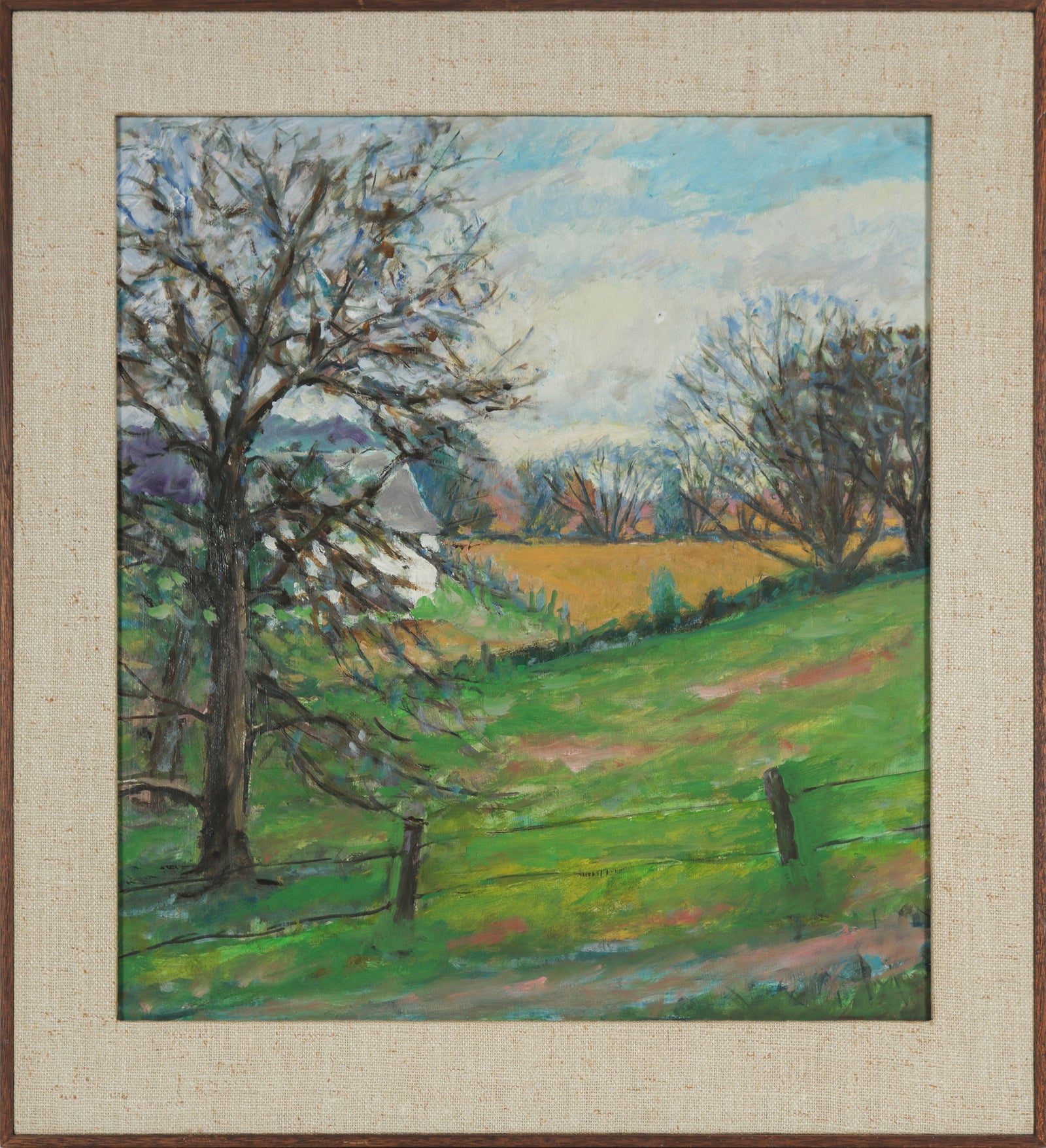 Quiet Hillside Scene <br>1960-1970s Oil <br><br>#B6267