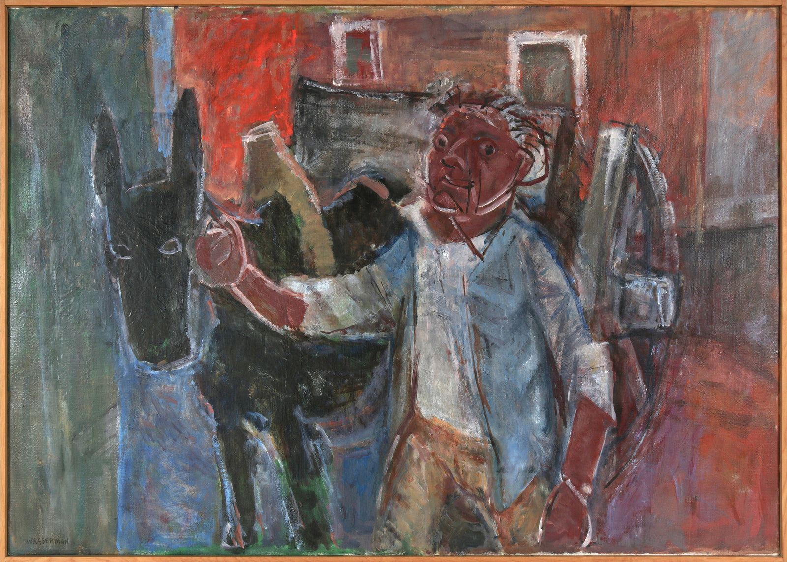 Man with Wagon & Donkey <br>1998 Oil <br><br>#B6351