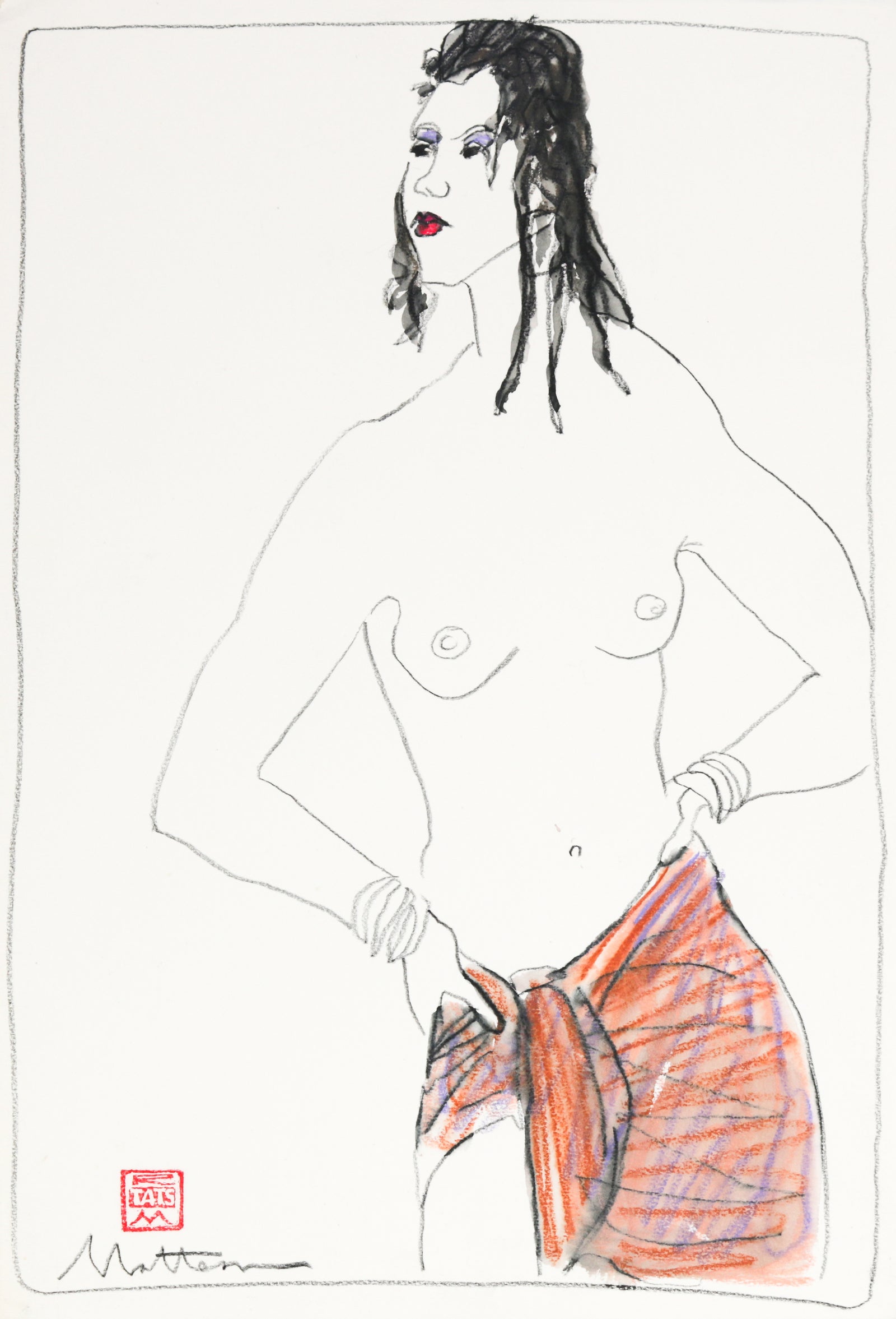 Female Nude with Fabric <br>20th Century Charcoal & Pastel <br><br>#B6366