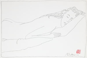 Minimal Sleeping Female Figure <br>20th Century Charcoal <br><br>#B6368