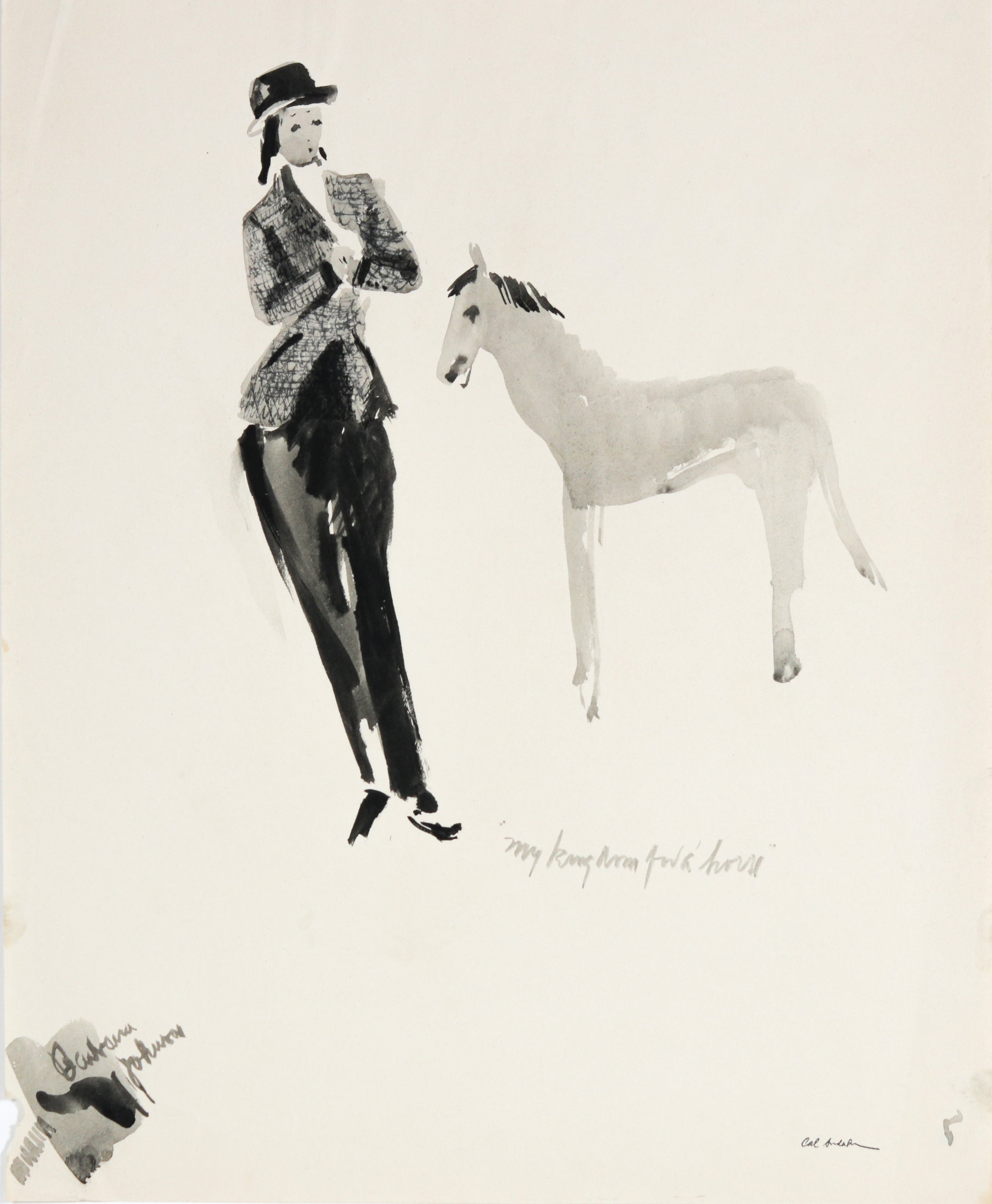 <i>My Kingdom For A Horse</i> <br>1940-50s Ink Wash <br><br>#B6386