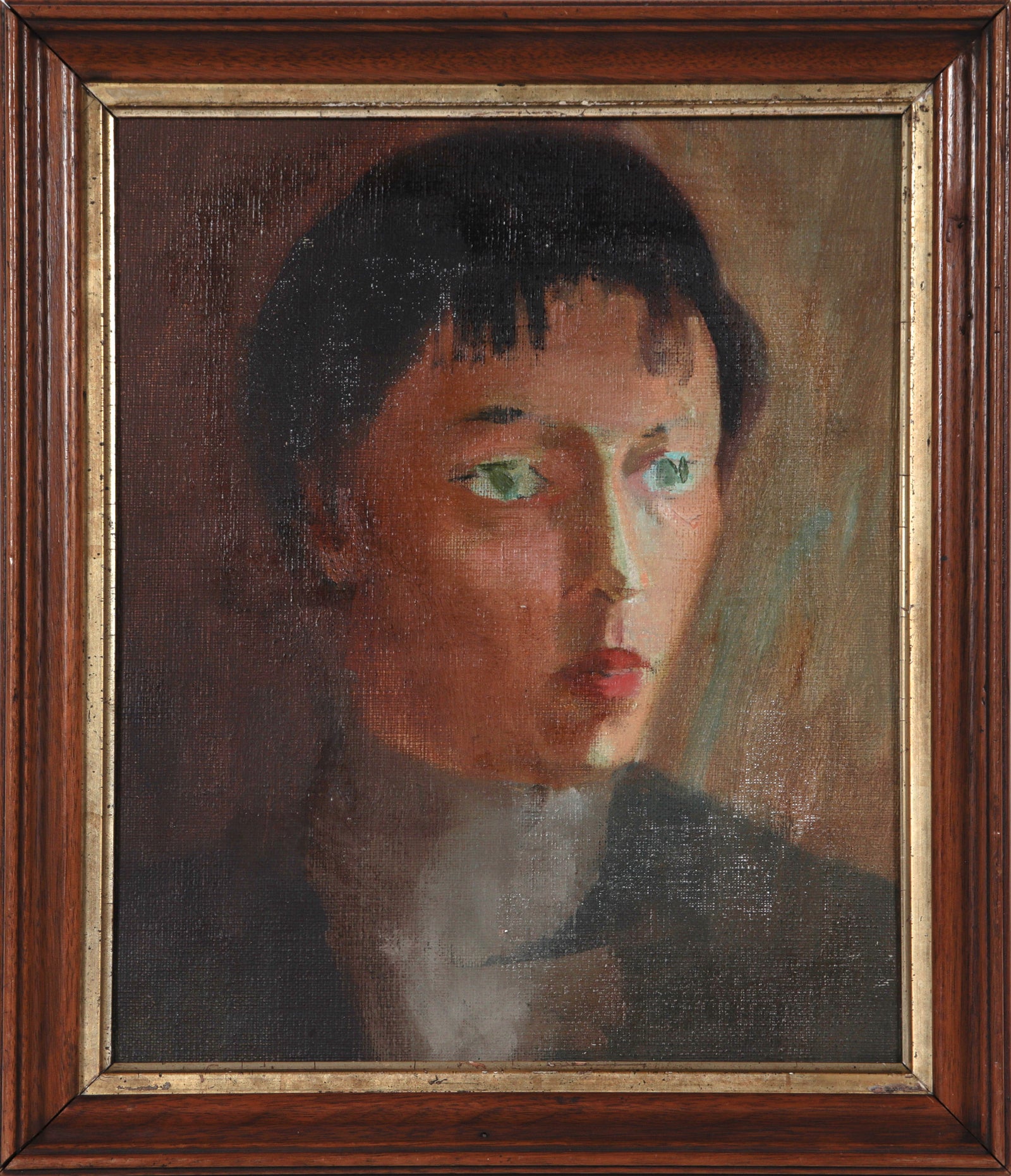 Muted Stylized Portrait of a Young Woman <br>1940s Acrylic <br><br>#B6388