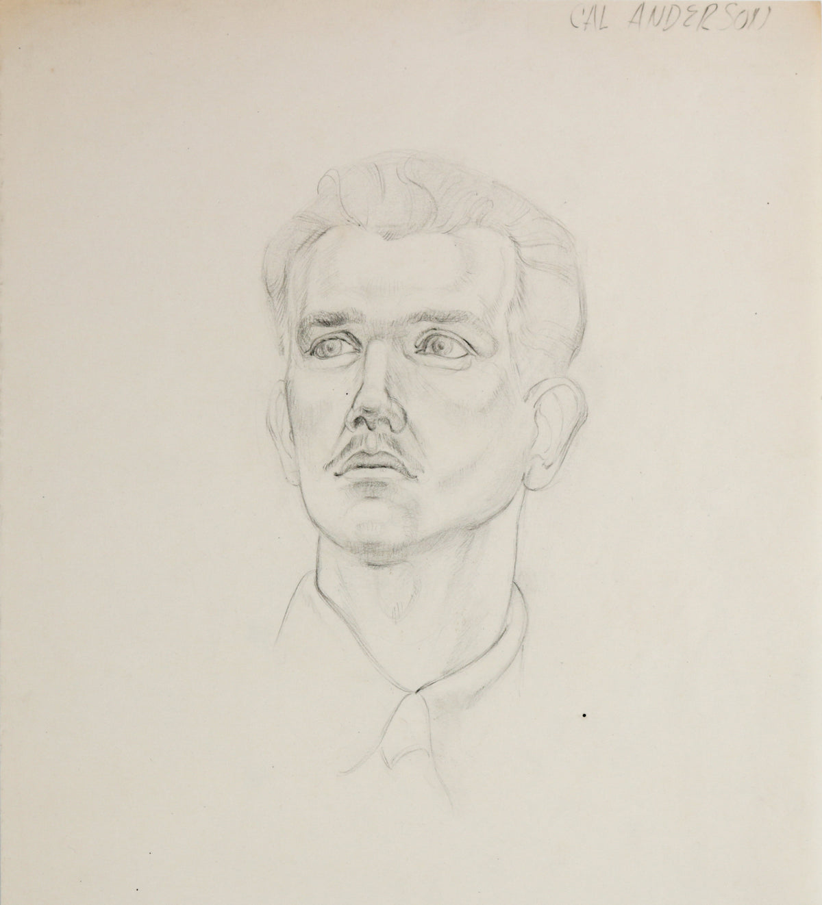 1940-50s Graphite on Paper Portrait Study &lt;br&gt;&lt;br&gt;#B6393