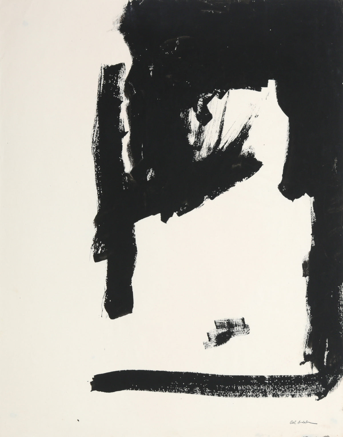 Monochrome Gestural Abstract &lt;br&gt;1940-50s Tempera Paint &lt;br&gt;&lt;br&gt;#B6398