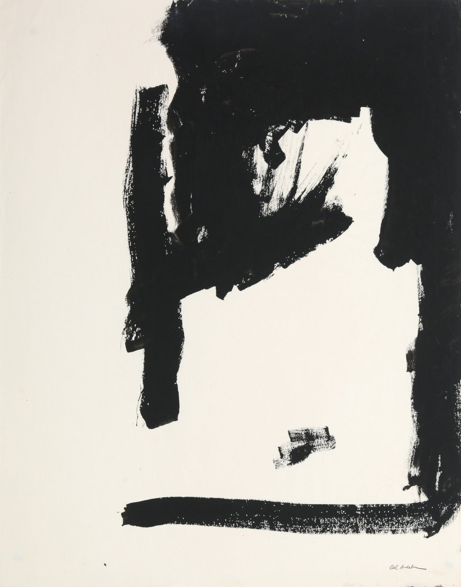 Monochrome Gestural Abstract <br>1940-50s Tempera Paint <br><br>#B6398