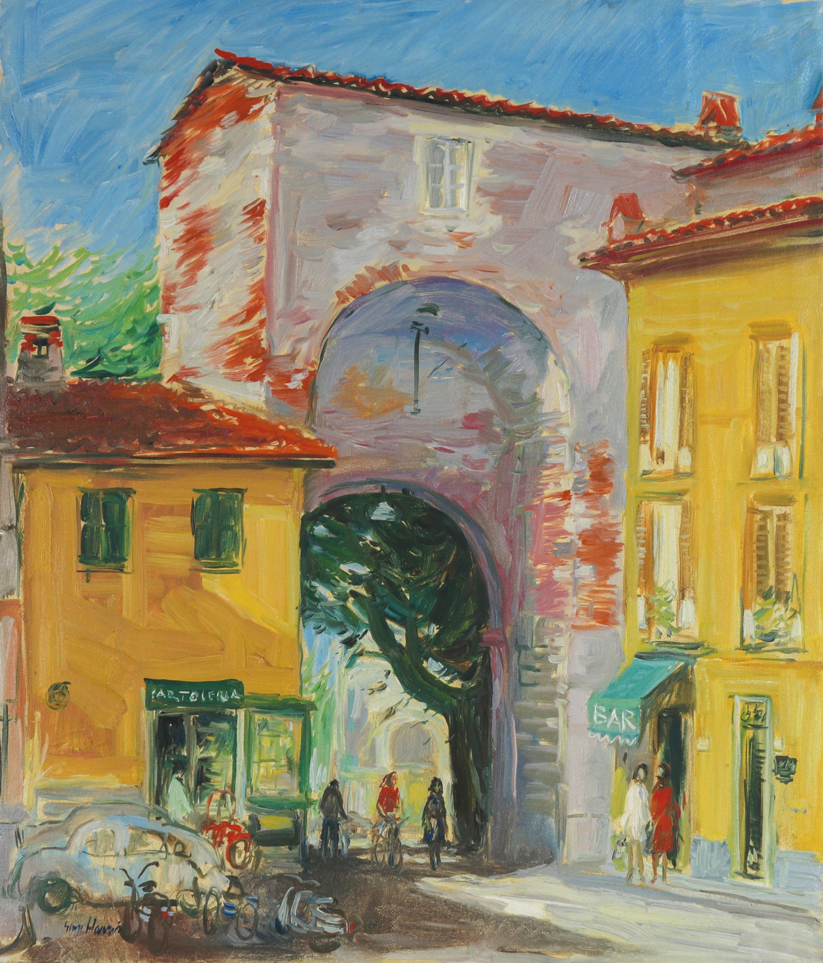 Vibrant City Scene <br>1960s Oil <br><br>#B6433