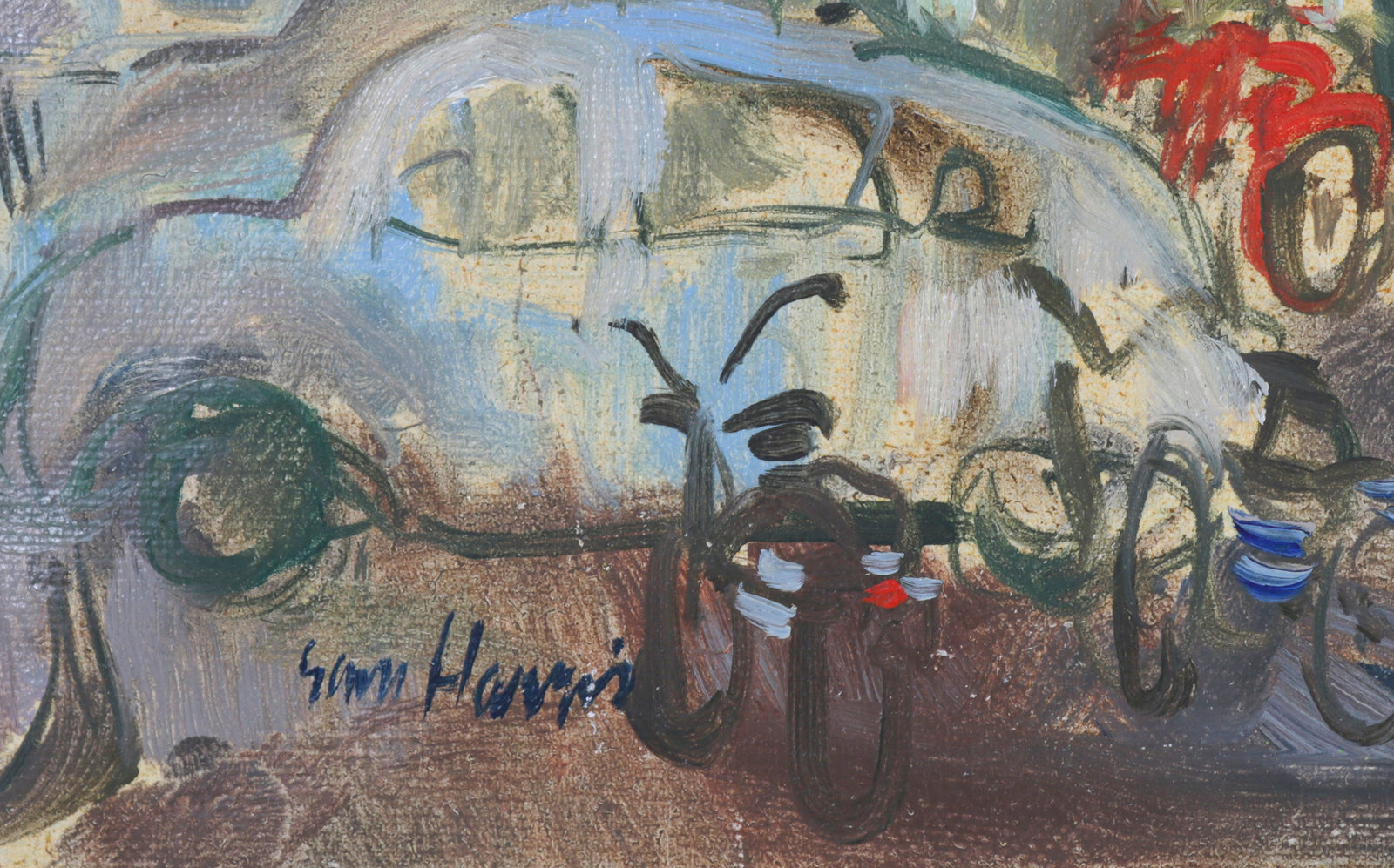 Vibrant City Scene <br>1960s Oil <br><br>#B6433