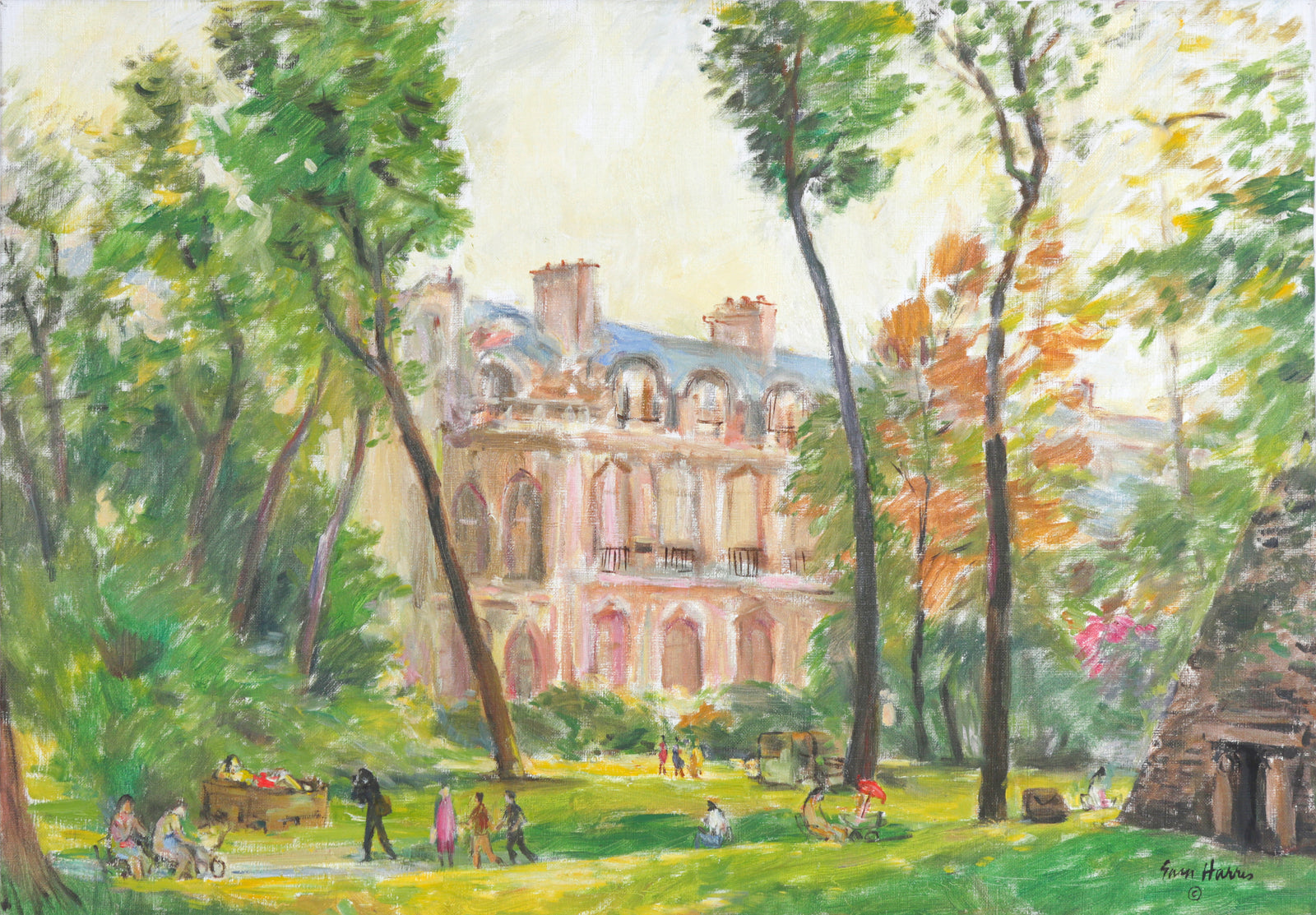 Sunny Park Scene <br>1960-70s Oil <br><br>#B6435
