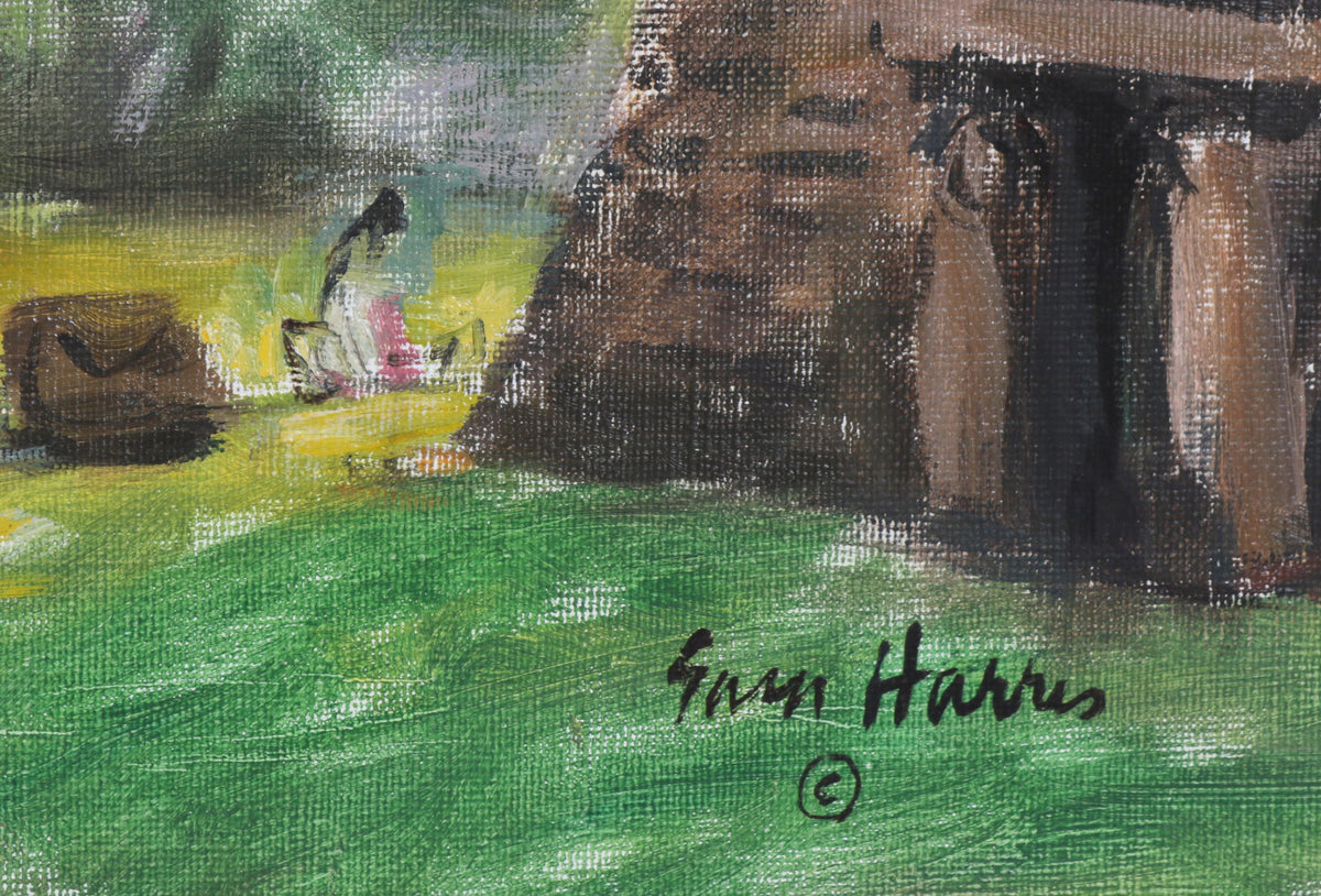 Sunny Park Scene <br>1960-70s Oil <br><br>#B6435