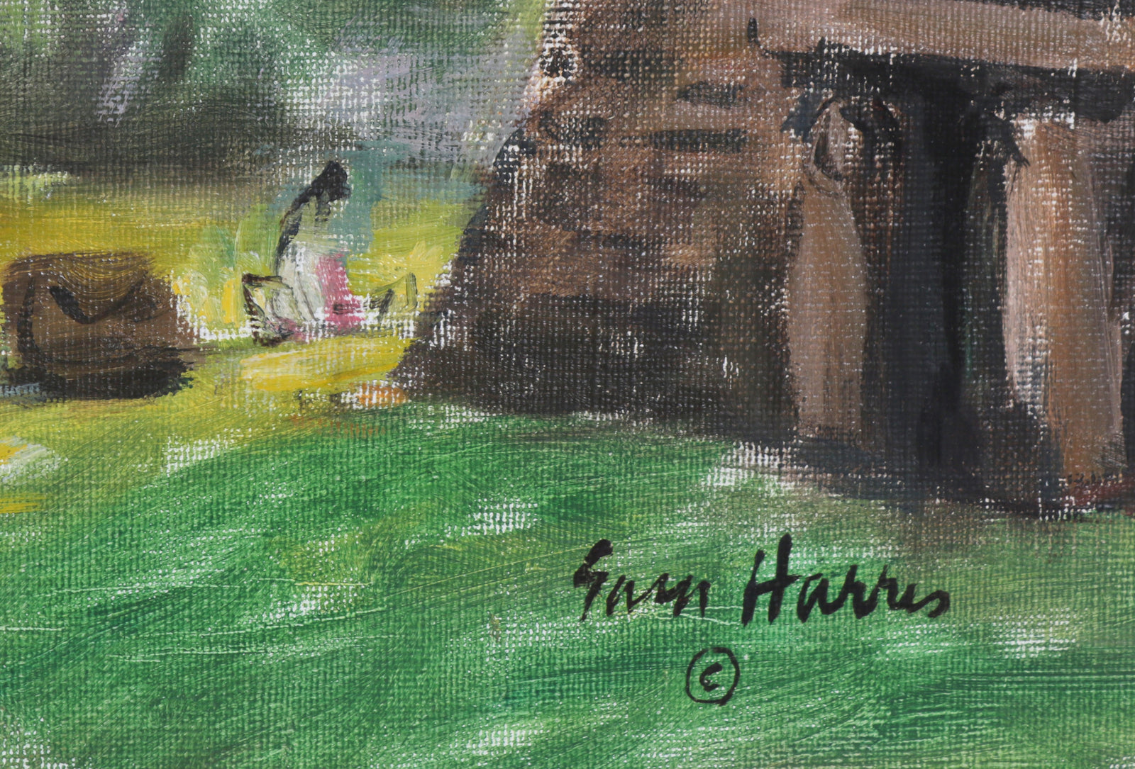 Sunny Park Scene <br>1960-70s Oil <br><br>#B6435