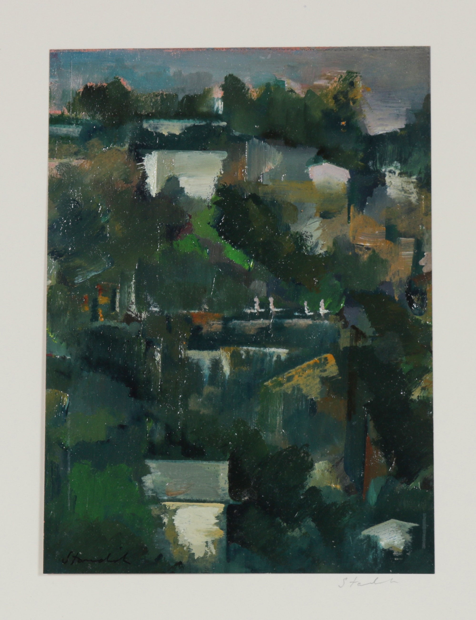 Abstracted Los Angeles Hills Landscape <br>1980s Oil on Paper <br><br>#B6459