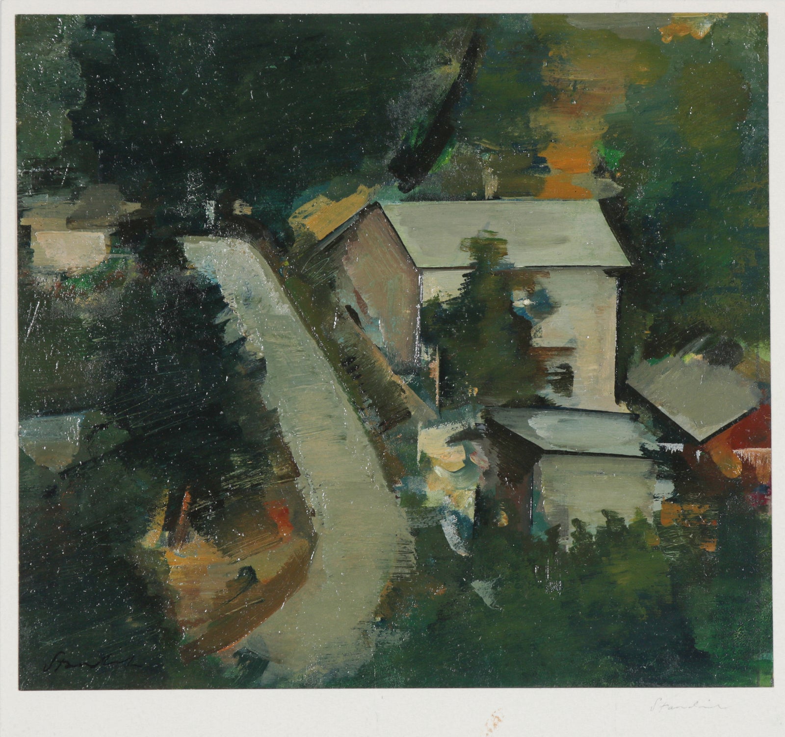 Abstracted City Scene <br>1954 Oil on Paper <br><br>#B6476