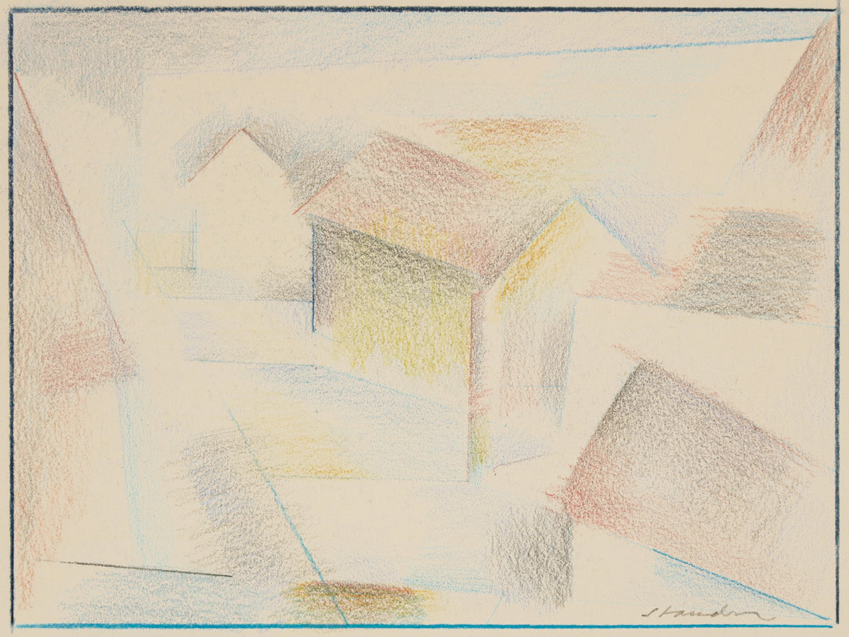 Dreamy Abstracted Buildings &lt;br&gt;20th Century Colored Pencil &lt;br&gt;&lt;br&gt;#B6487