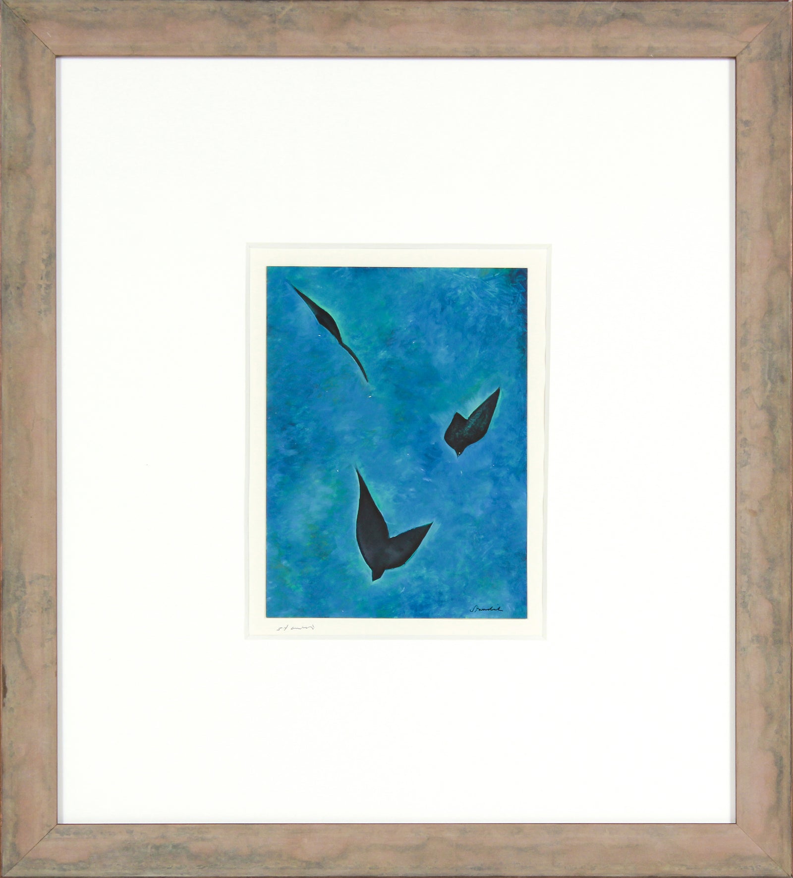 Blue & Black Abstraction <br>1970s Oil on Paper <br><br>#B6497