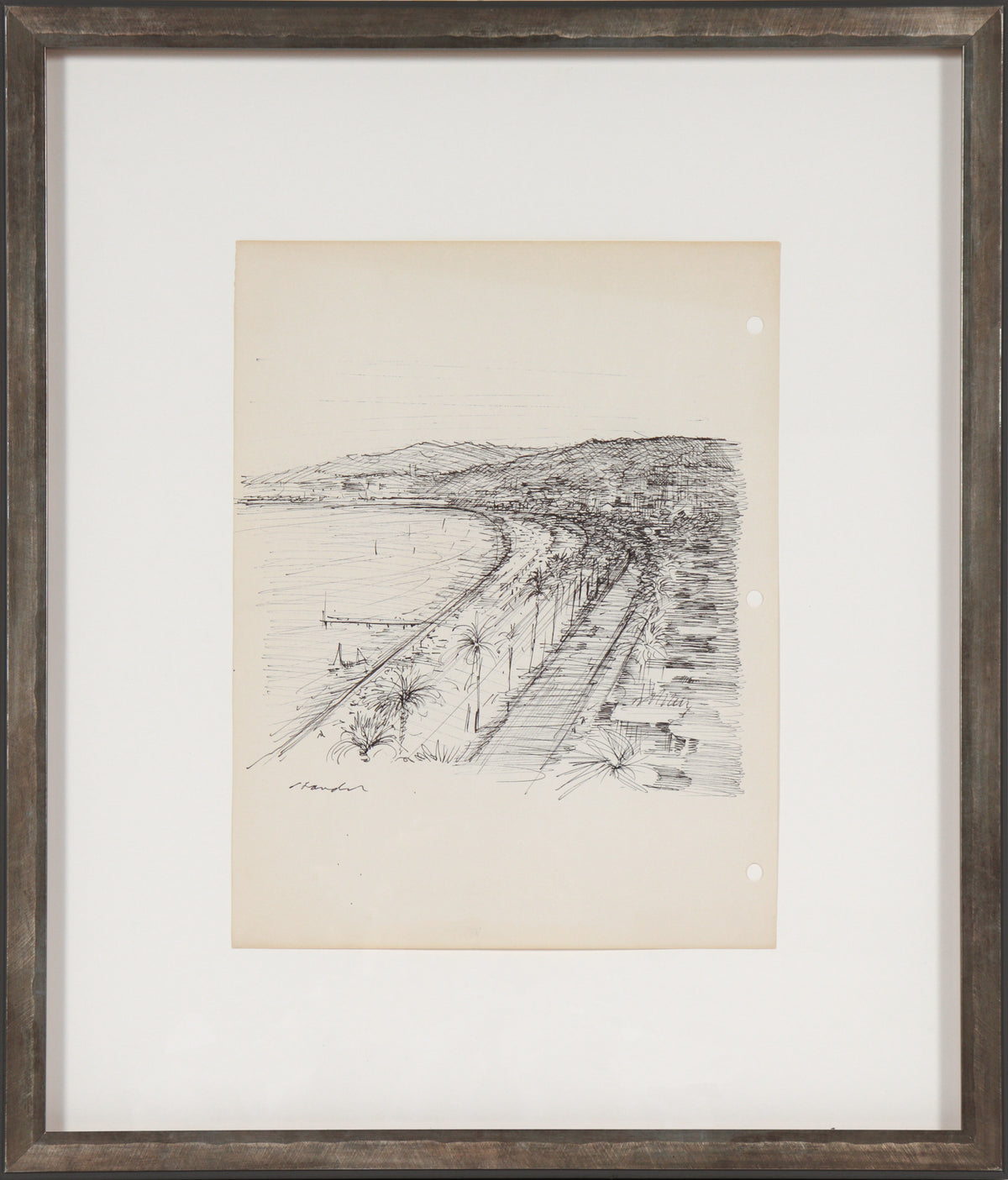Monochrome Coastal California Sketch &lt;br&gt;Late 20th Century Ink &lt;br&gt;&lt;br&gt;#B6514